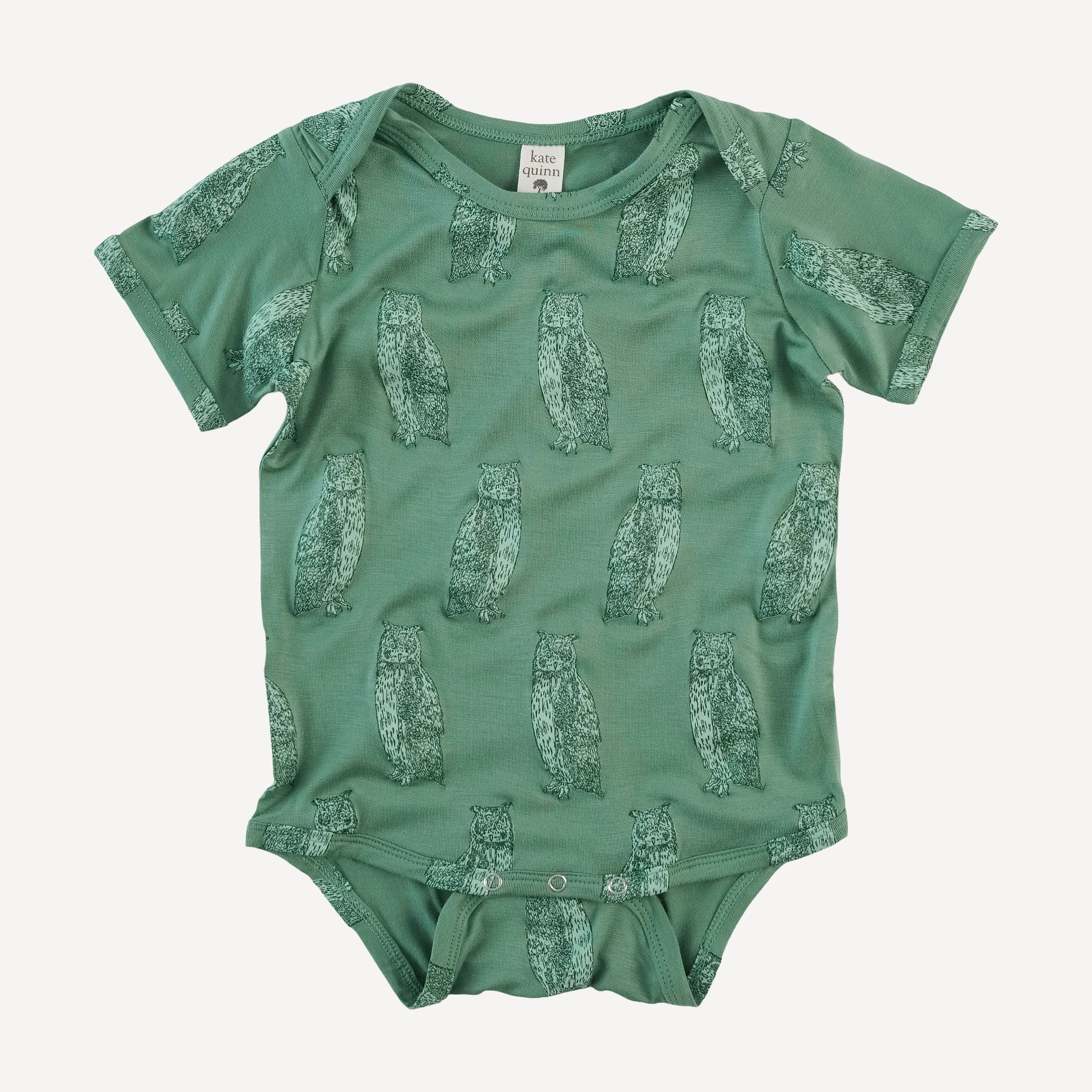 short sleeve lap neck bodysuit | green owl | bamboo