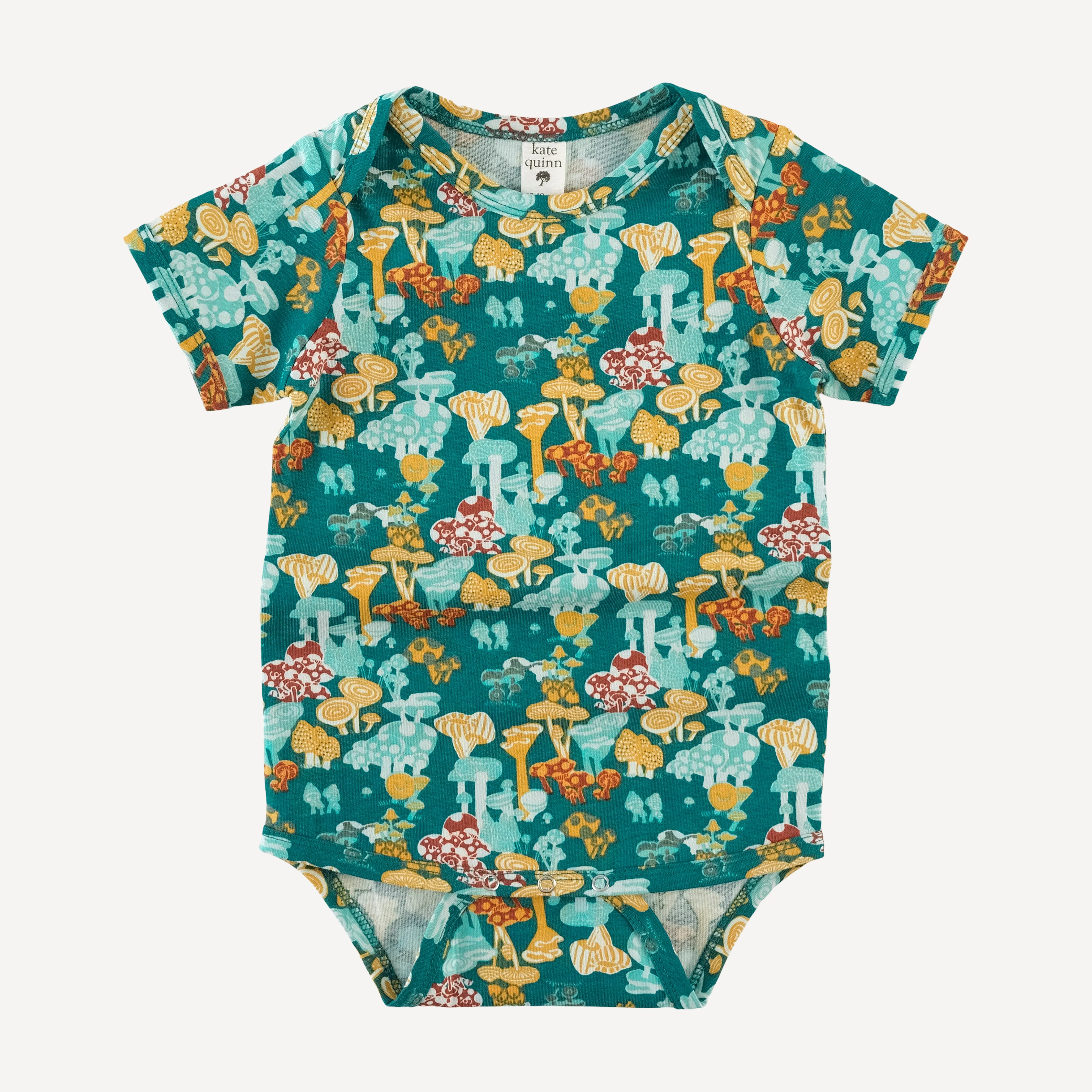 short sleeve lap neck bodysuit | magic mushrooms | organic cotton jersey