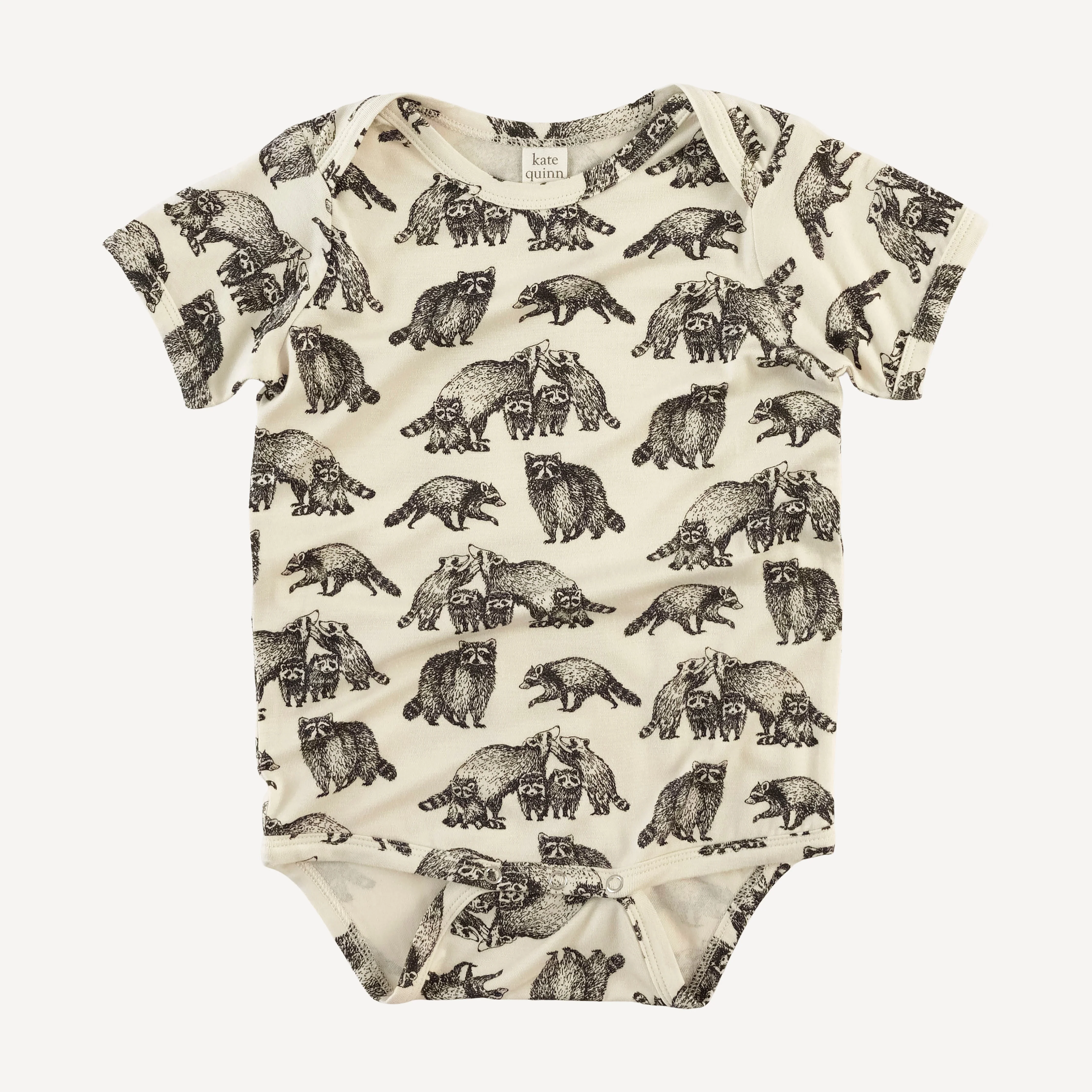 short sleeve lap neck bodysuit | raccoons | bamboo