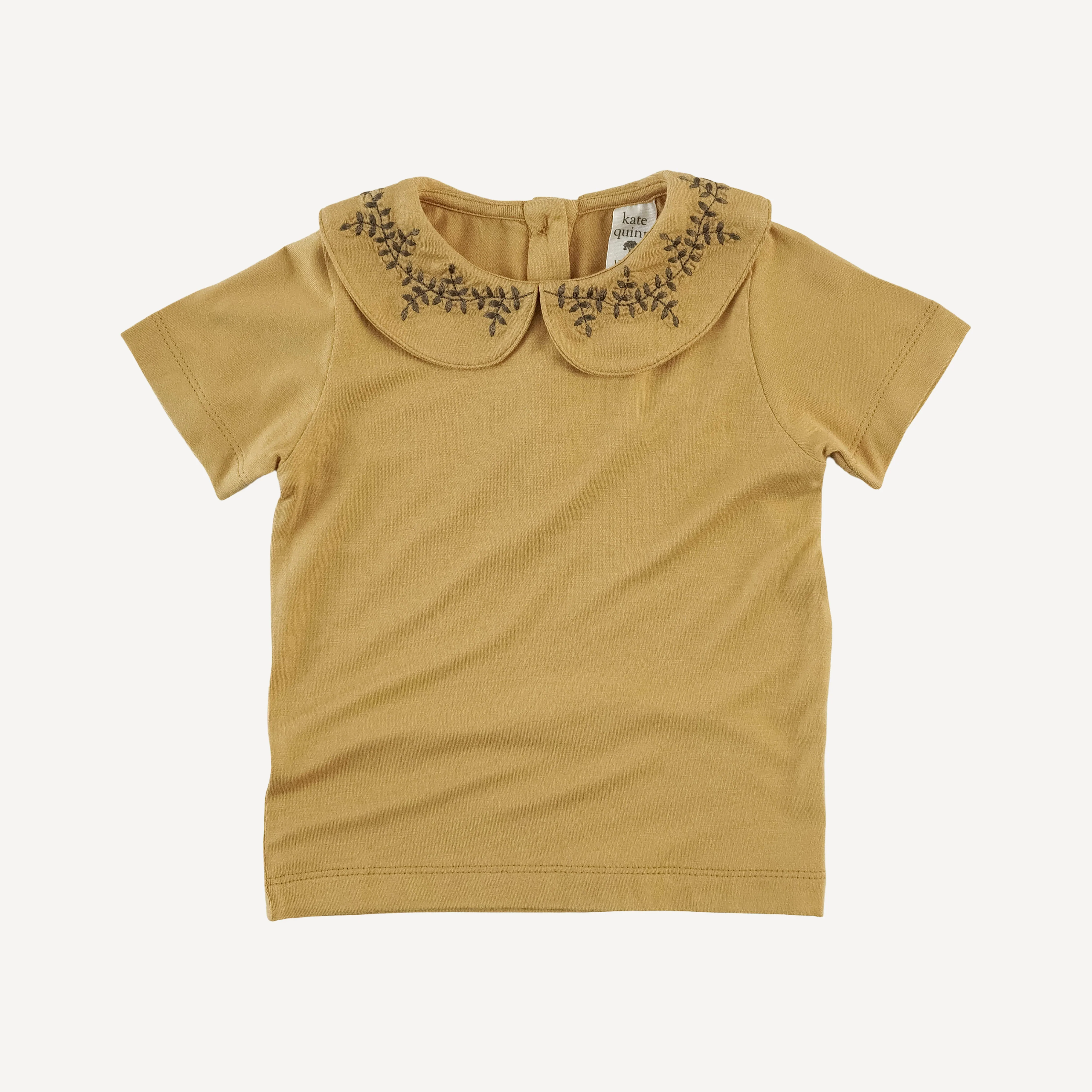 short sleeve leaf embroidered peter pan tee | taffy | bamboo