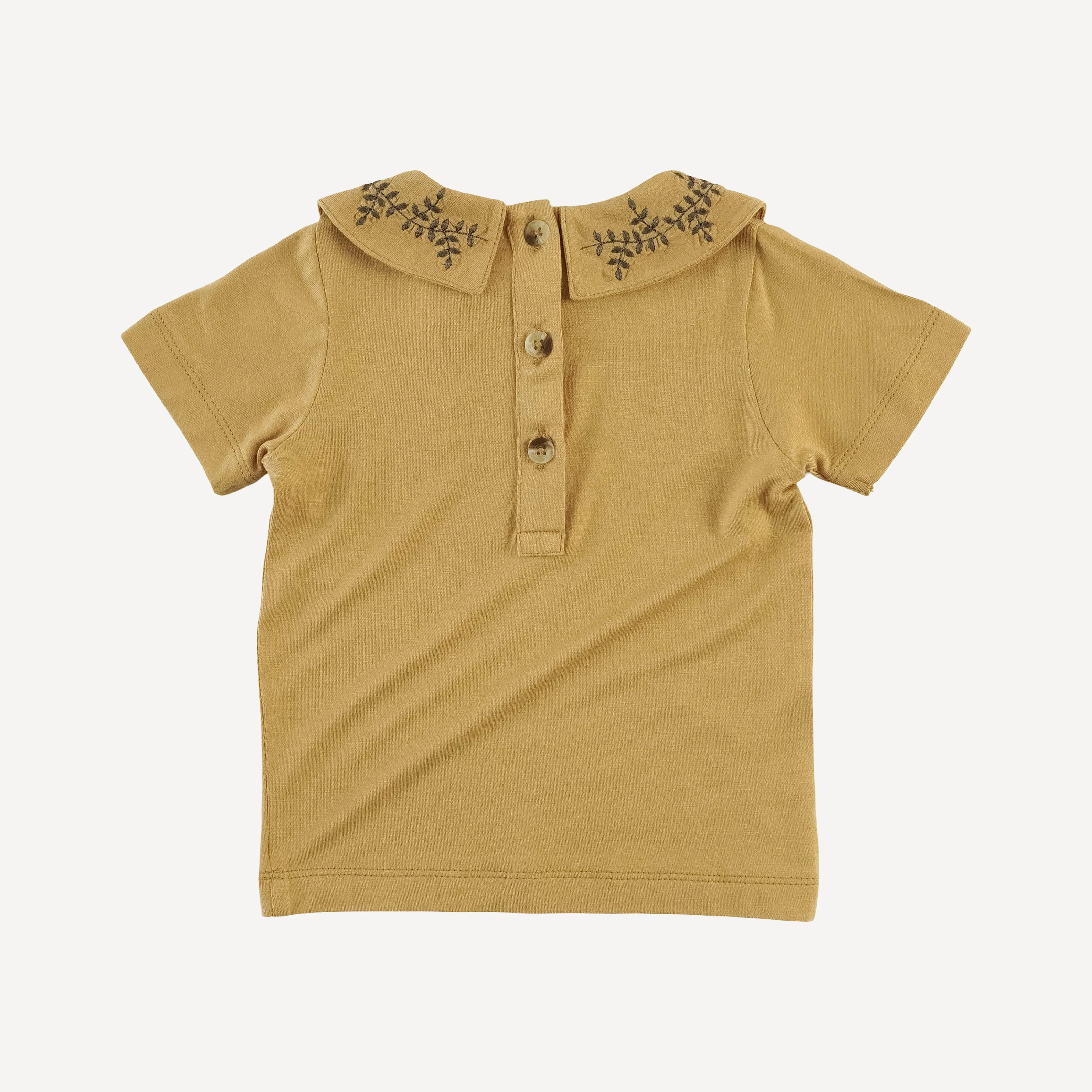 short sleeve leaf embroidered peter pan tee | taffy | bamboo - Image 3