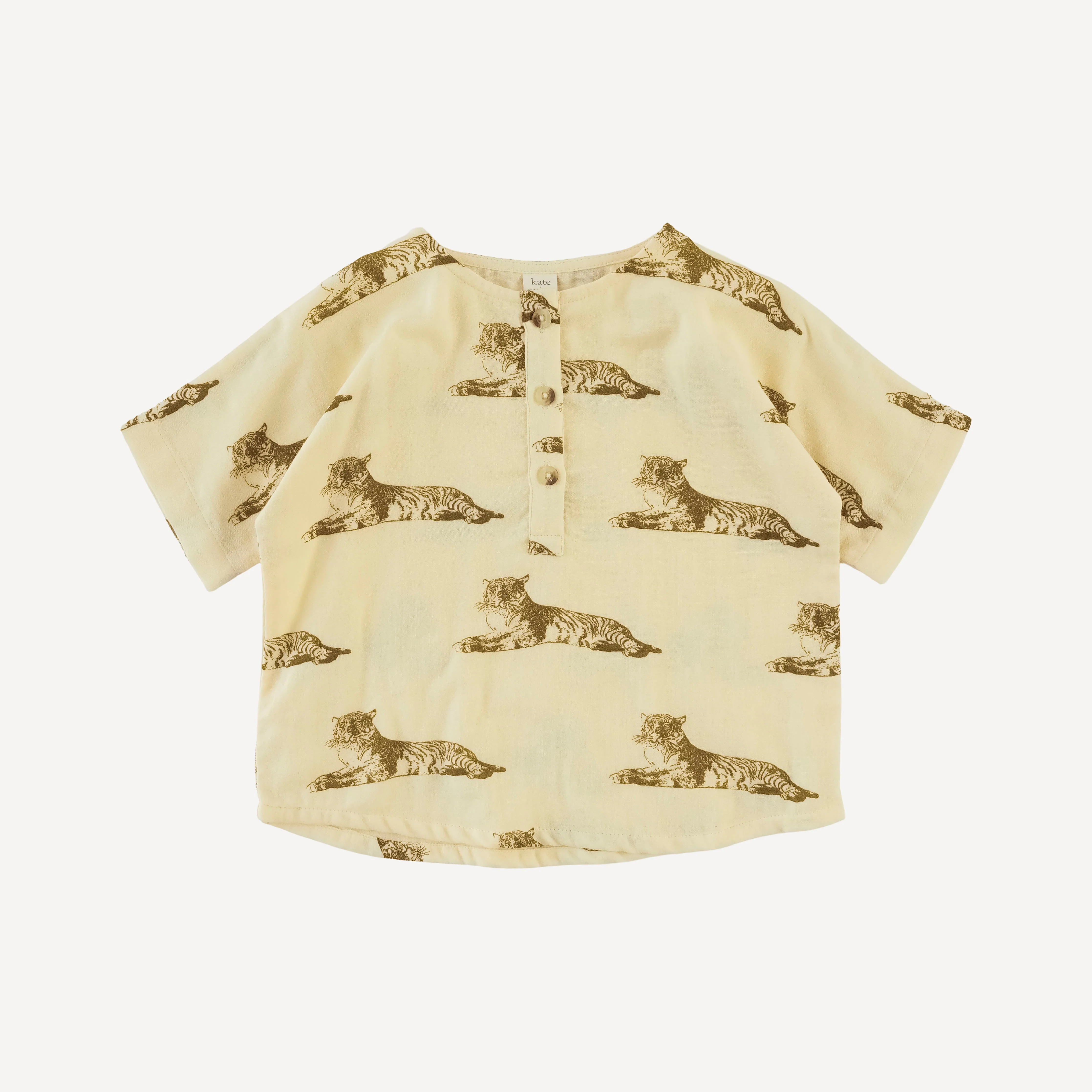 short sleeve oversized boxy henley tee | classic tiger | organic cotton gauze