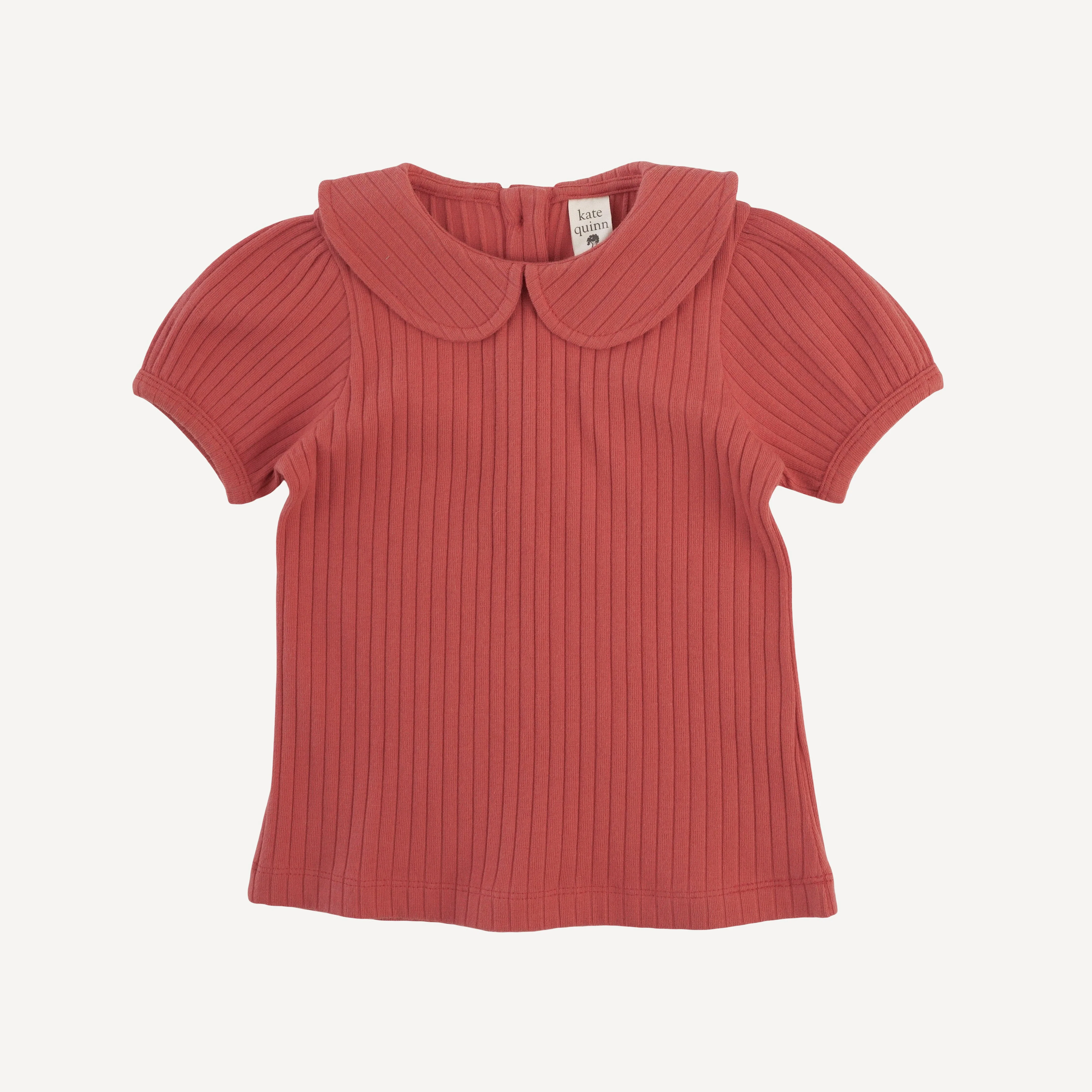 short sleeve peter pan top | earthen red | organic cotton wide rib