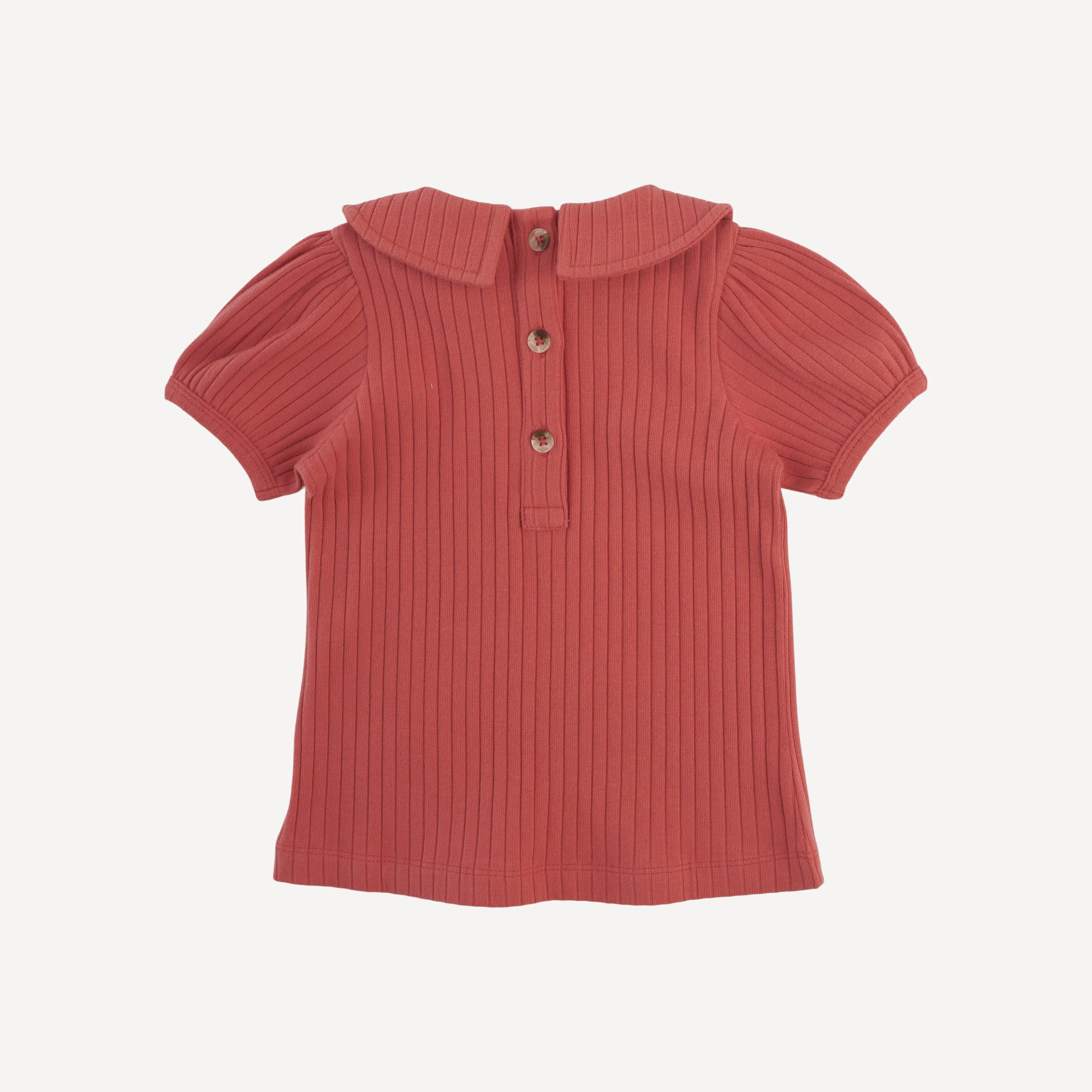 short sleeve peter pan top | earthen red | organic cotton wide rib - Image 3