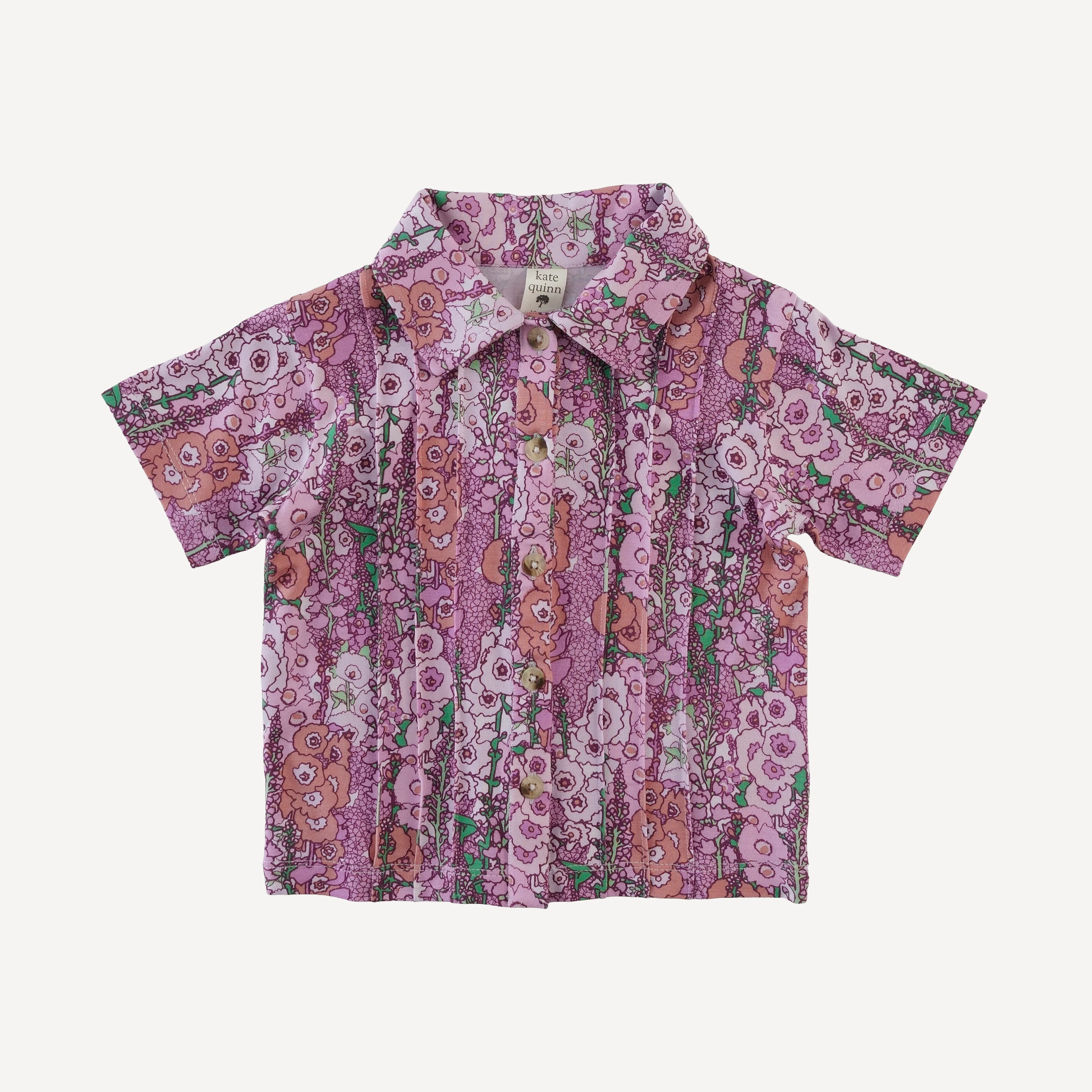 short sleeve pintuck button shirt | orchid hollyhock | bamboo
