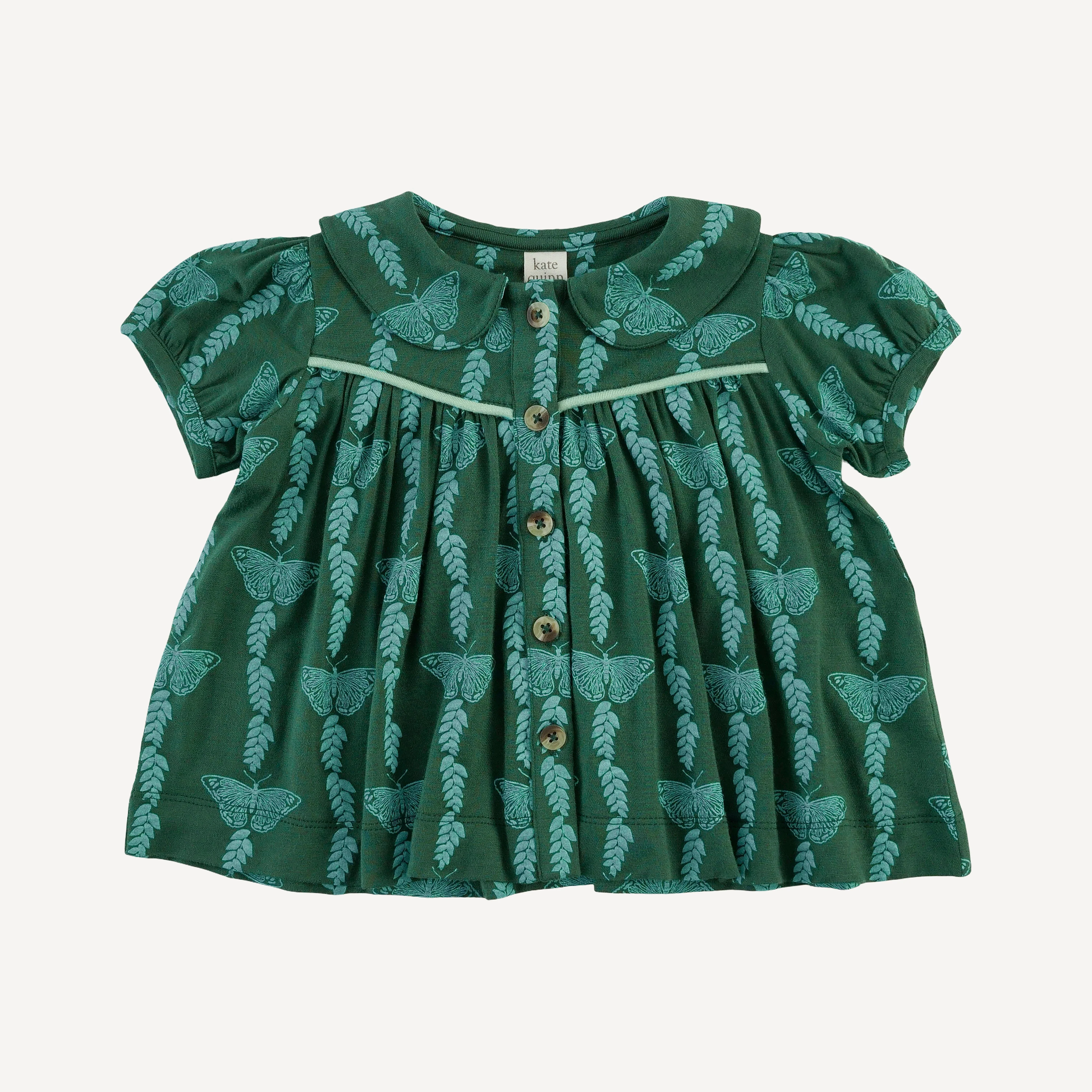 short sleeve piped gathered top | juniper butterfly vine | bamboo