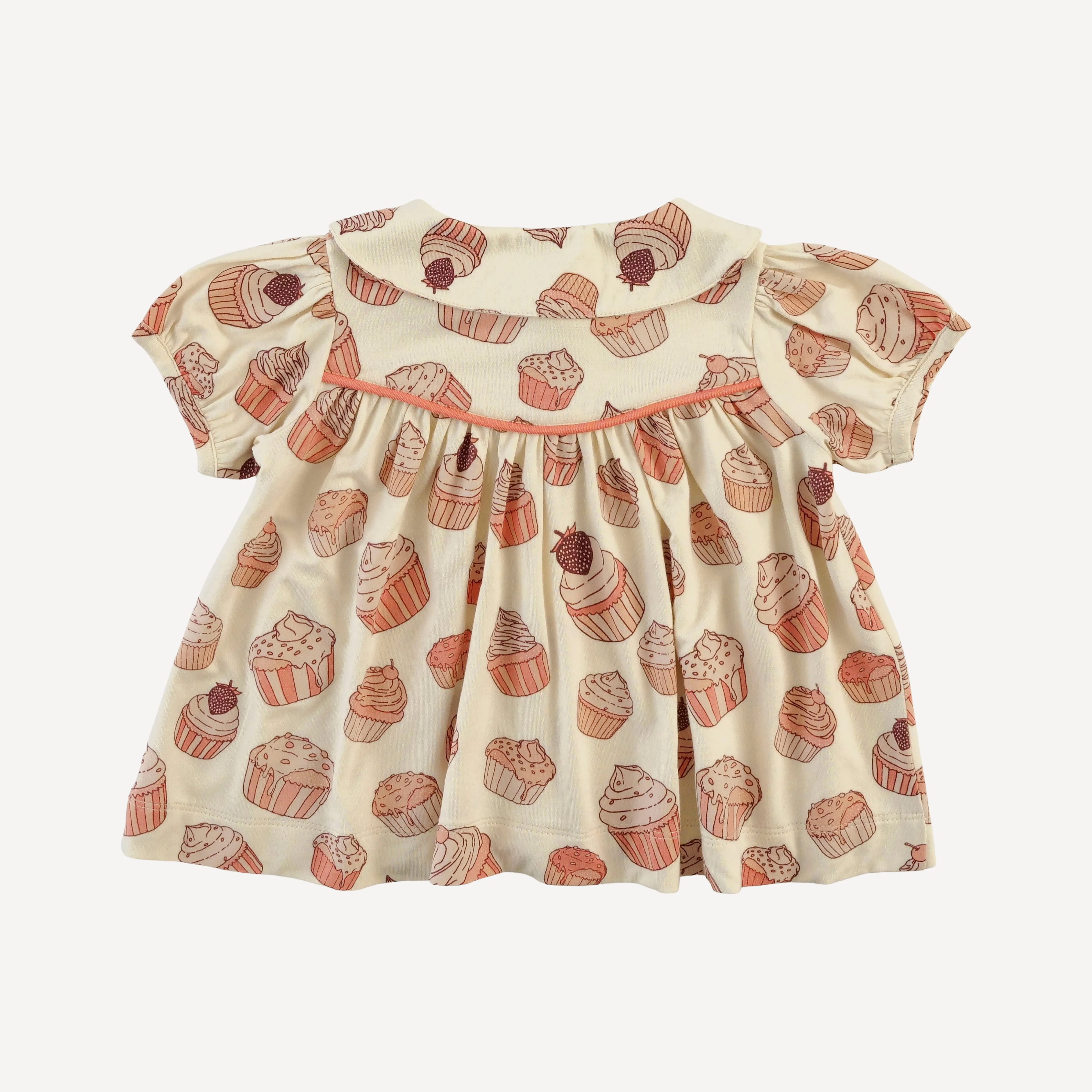 short sleeve piped gathered top | strawberry cupcake | bamboo - Image 3