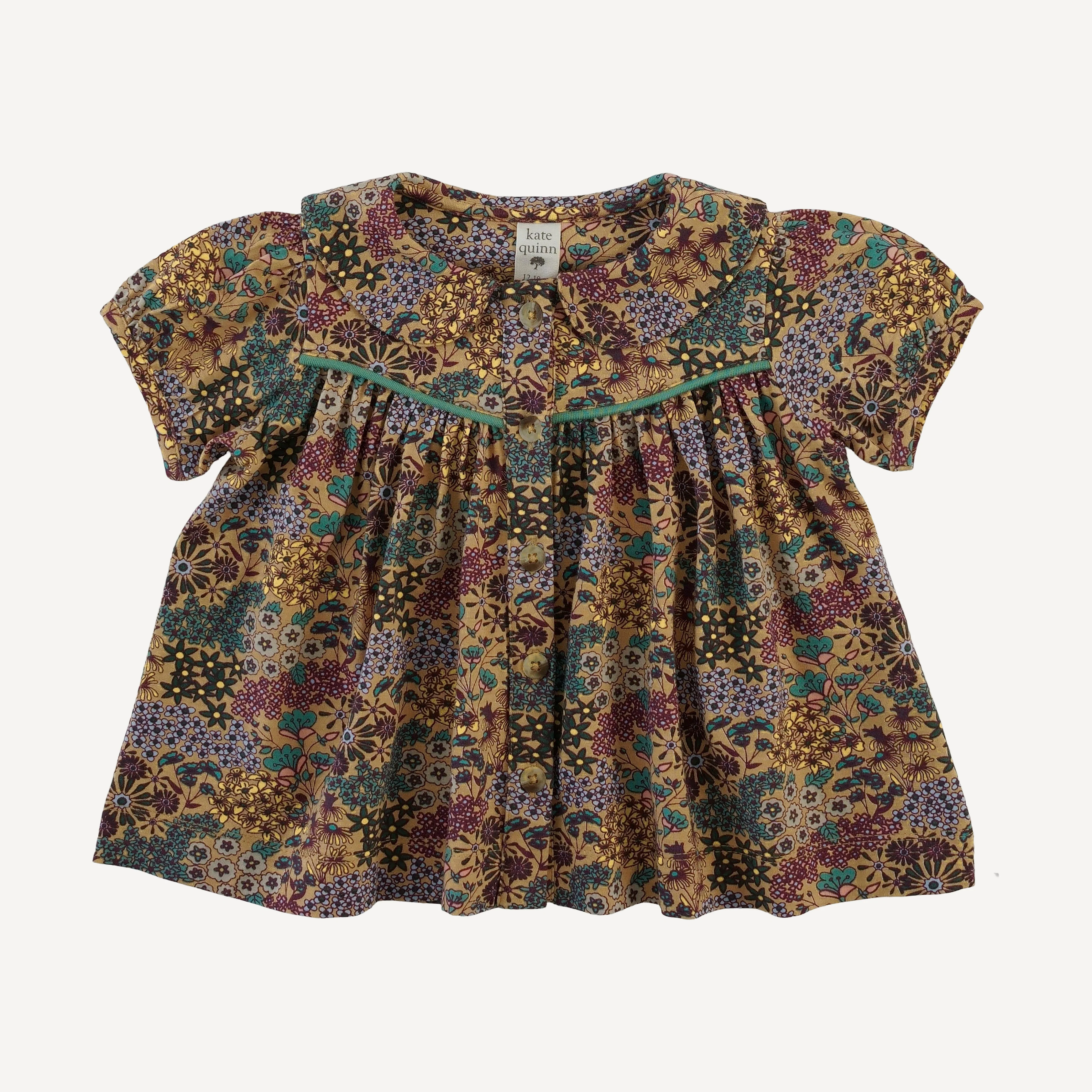 short sleeve piped gathered top | taffy ditsy | bamboo