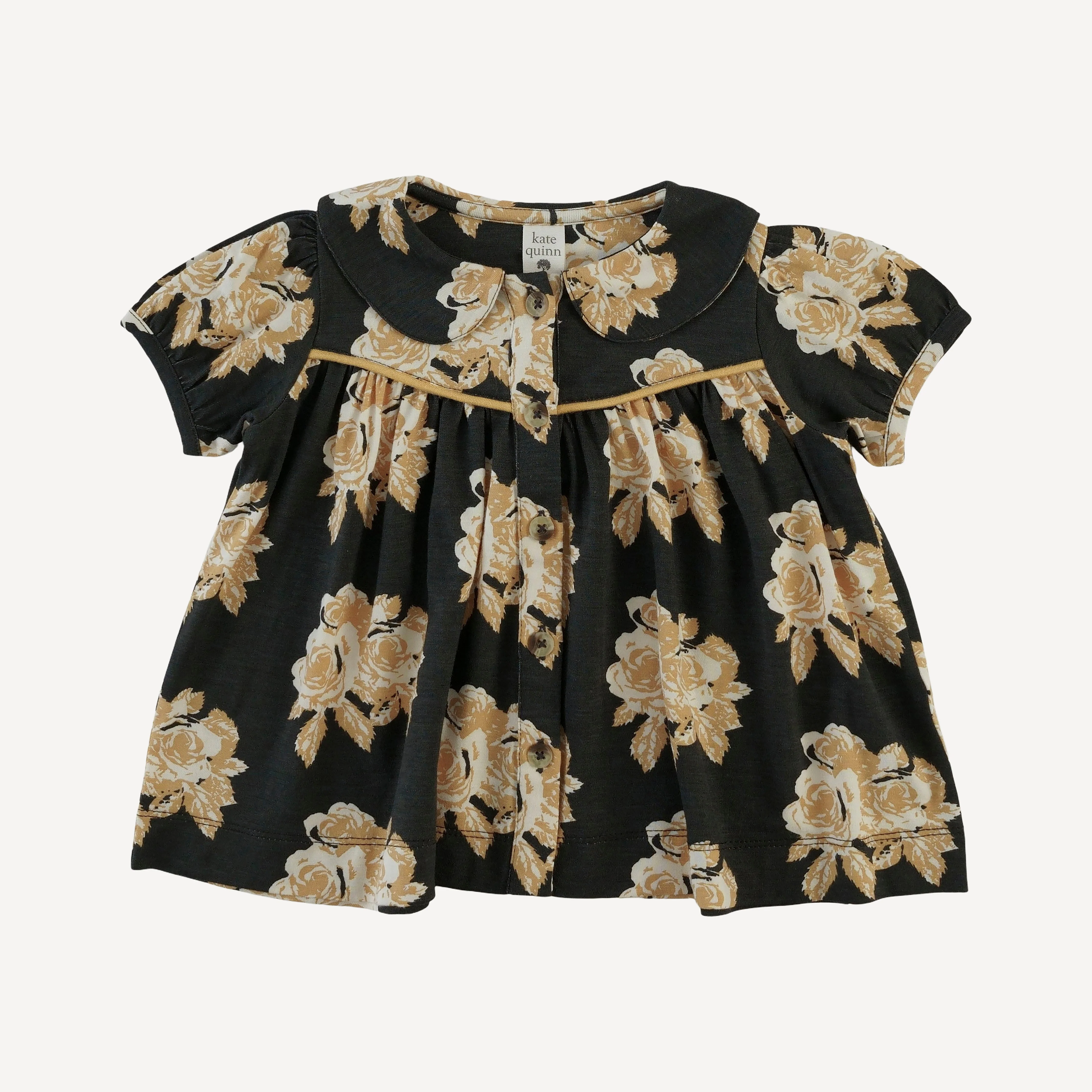 short sleeve piped gathered top | taffy rose | bamboo