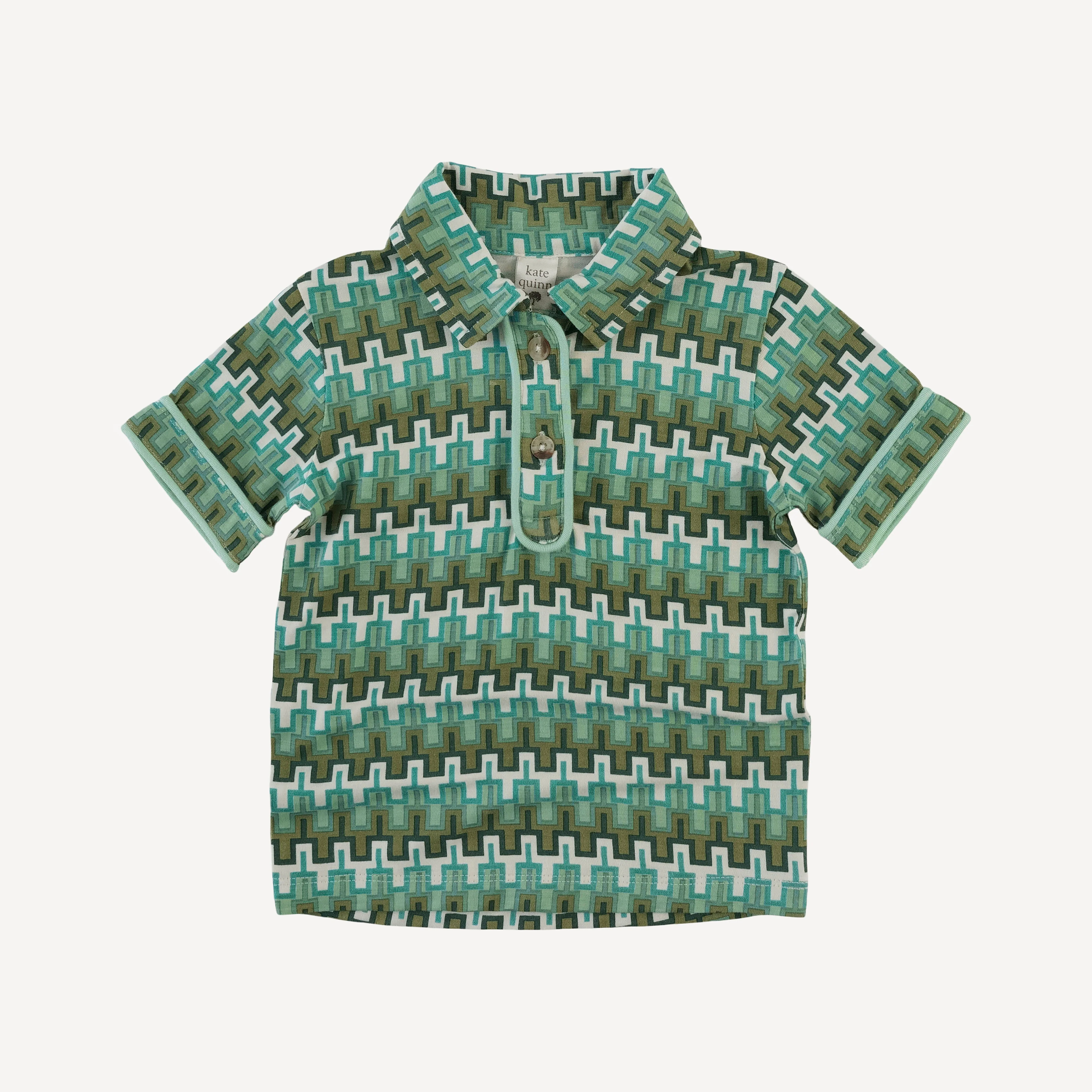 short sleeve piped polo tee | mini green taffy stripe | bamboo