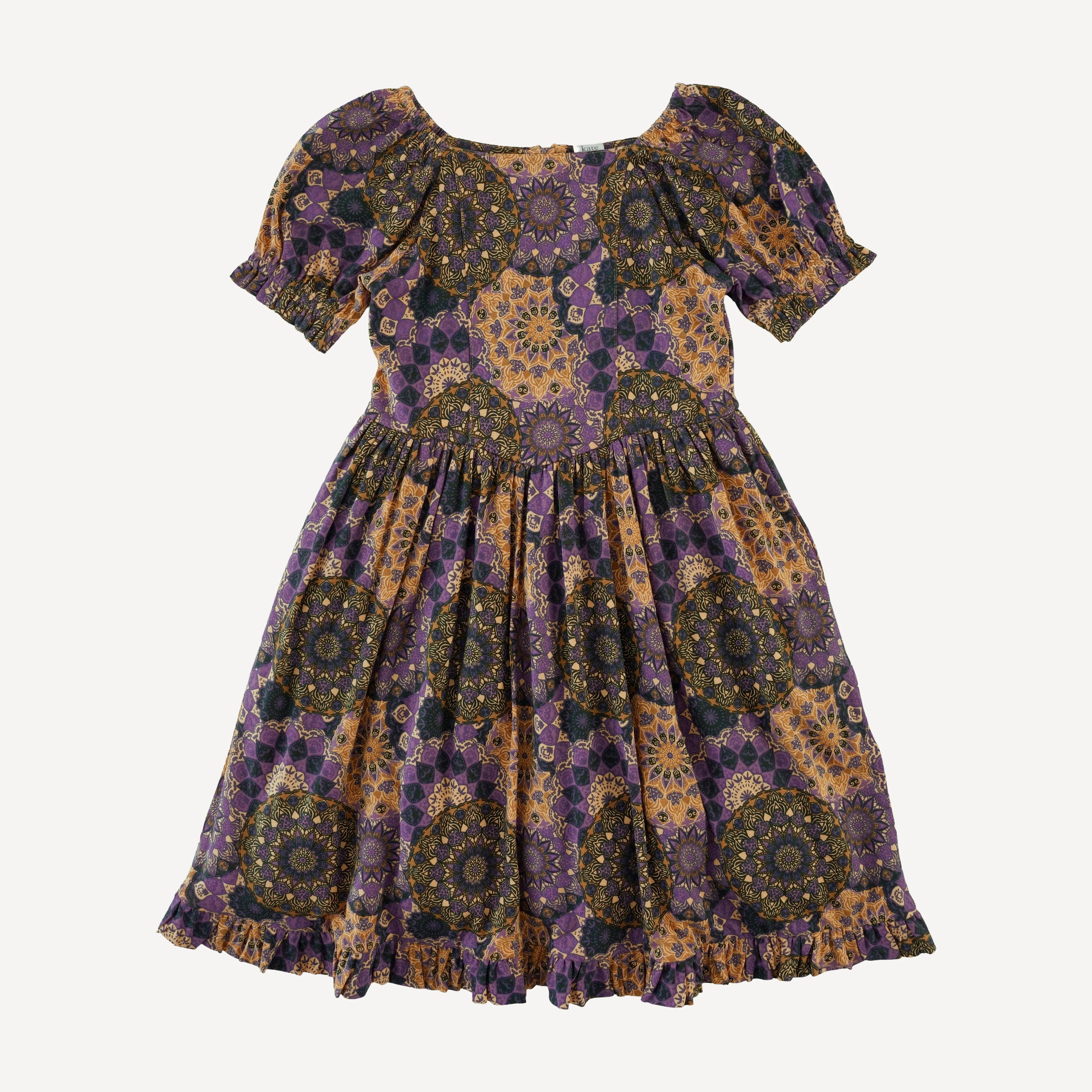 short sleeve puff sleeve v waist princess dress | purple mandala | bamboo