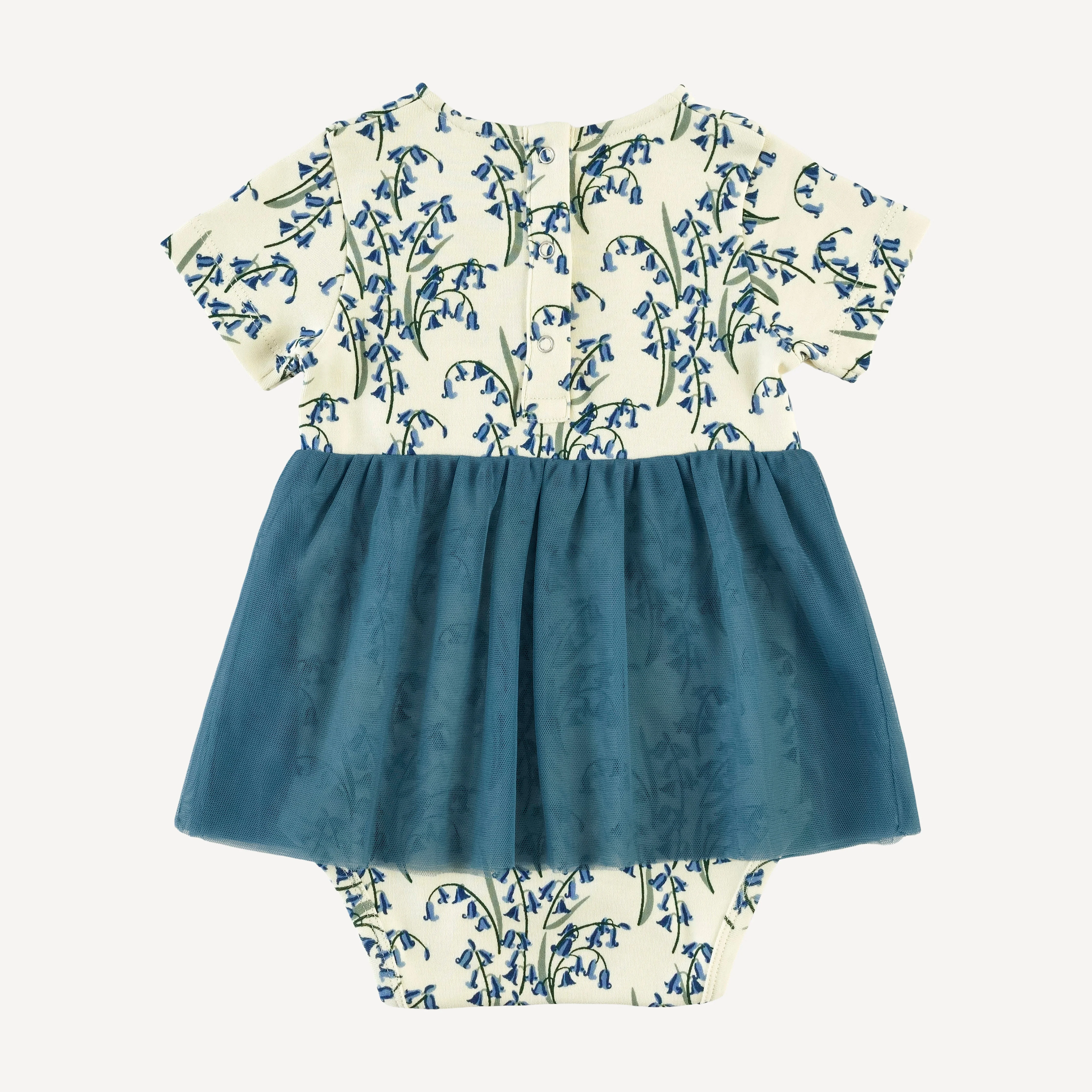 short sleeve ruched tulle skirted bodysuit | bluebells | organic cotton interlock - Image 3