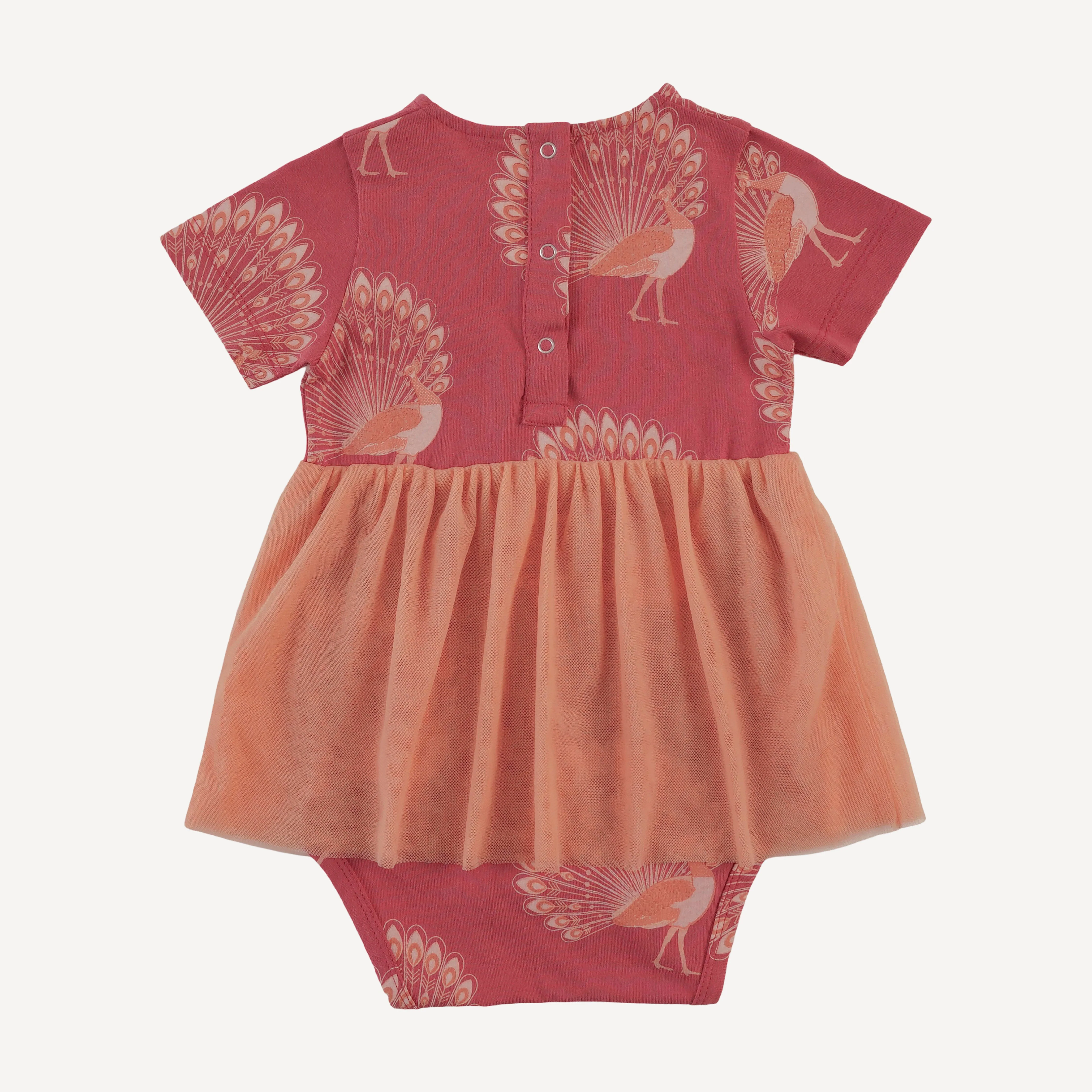 short sleeve ruched tulle skirted bodysuit | orange peacock | organic cotton jersey - Image 3