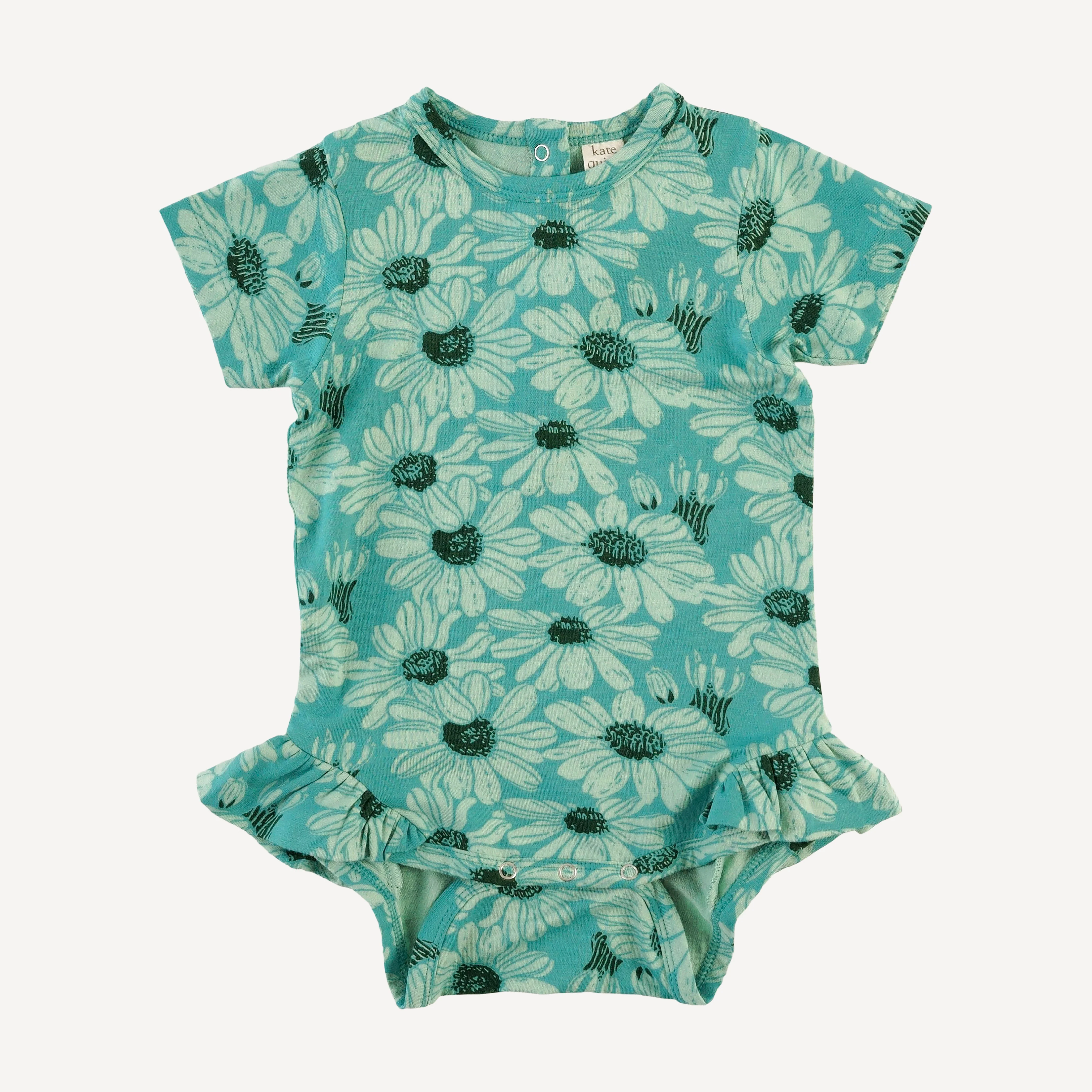 short sleeve ruffle leg bodysuit | green daisy | bamboo
