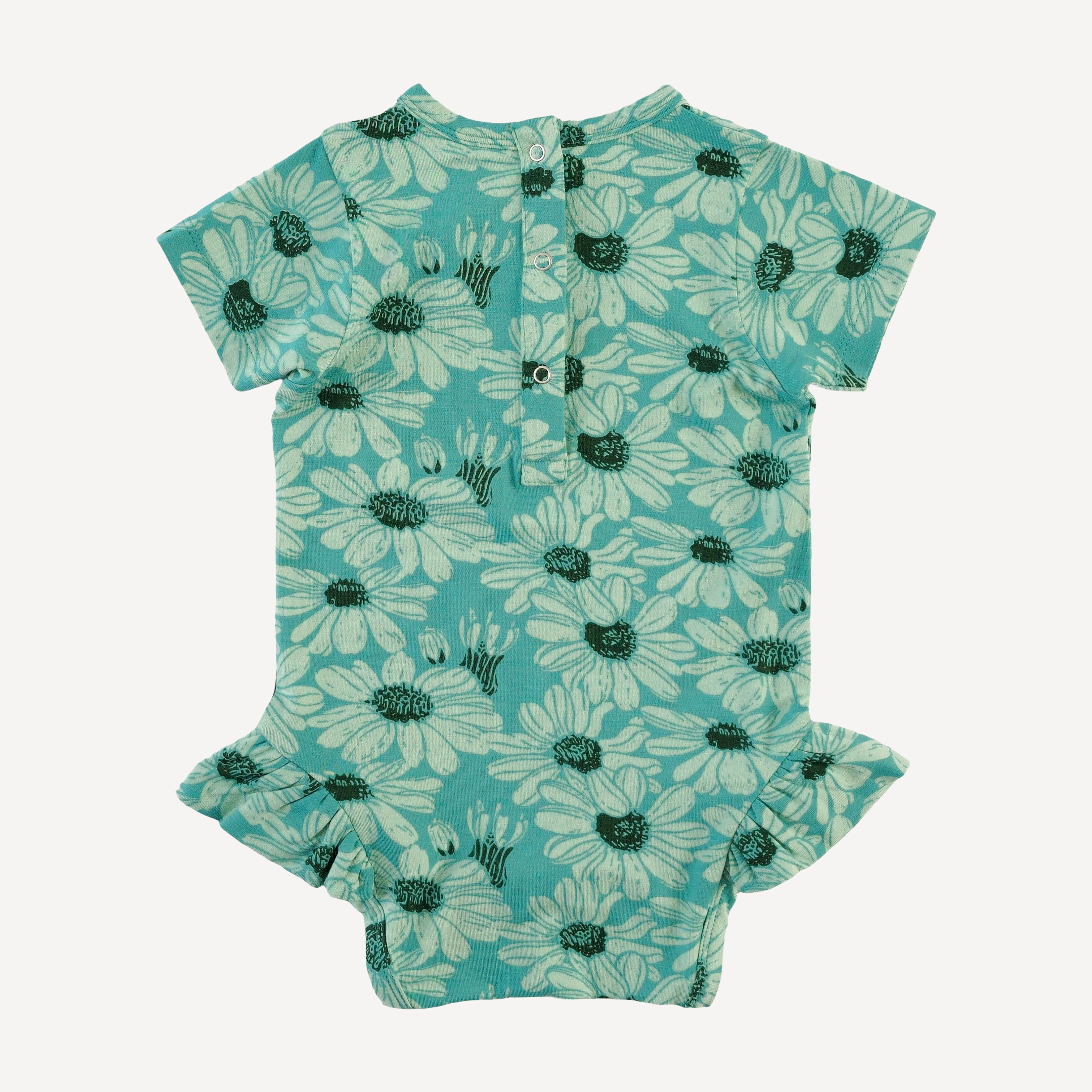 short sleeve ruffle leg bodysuit | green daisy | bamboo - Image 3