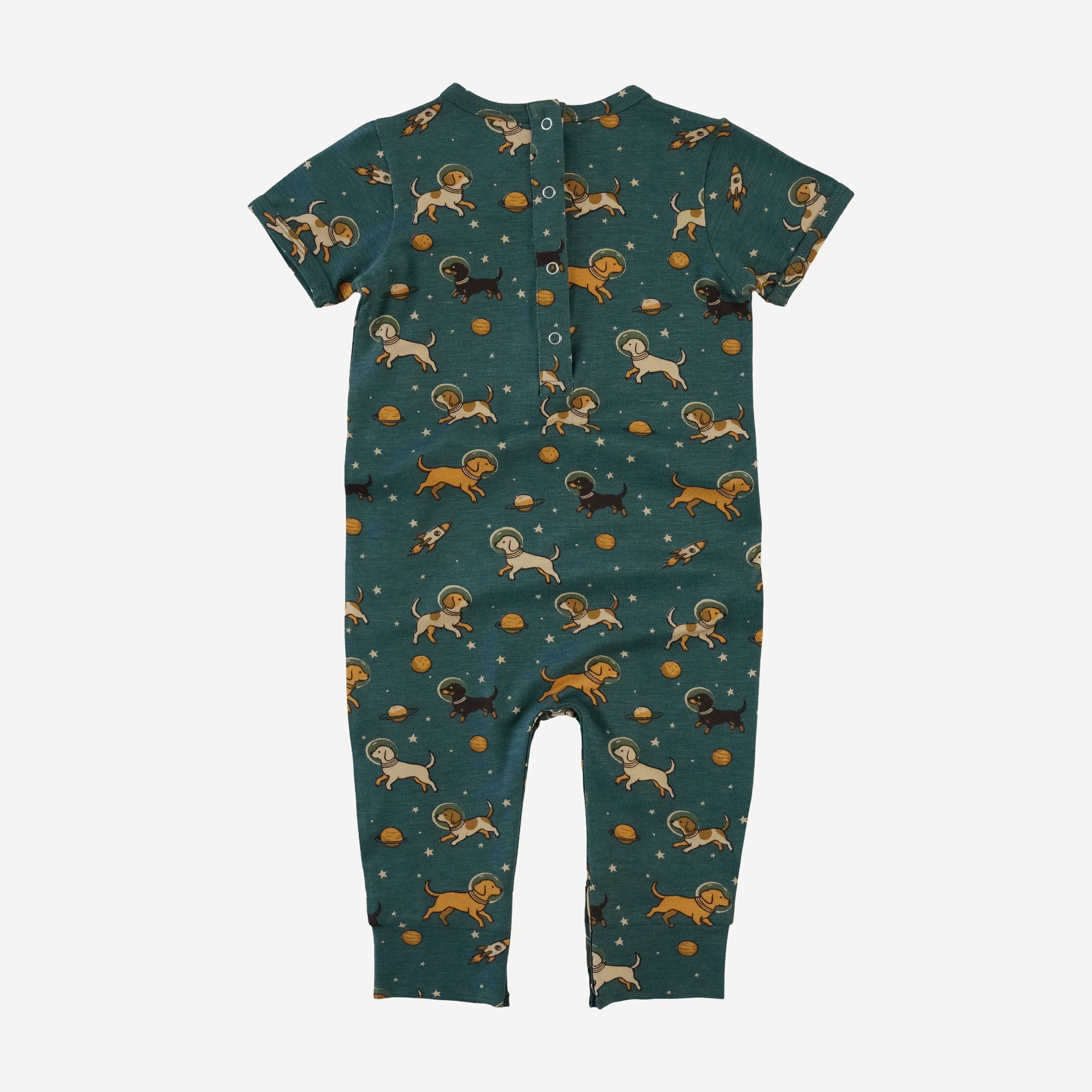 short sleeve sport topstitch jumpsuit | space pups | bamboo - Image 3