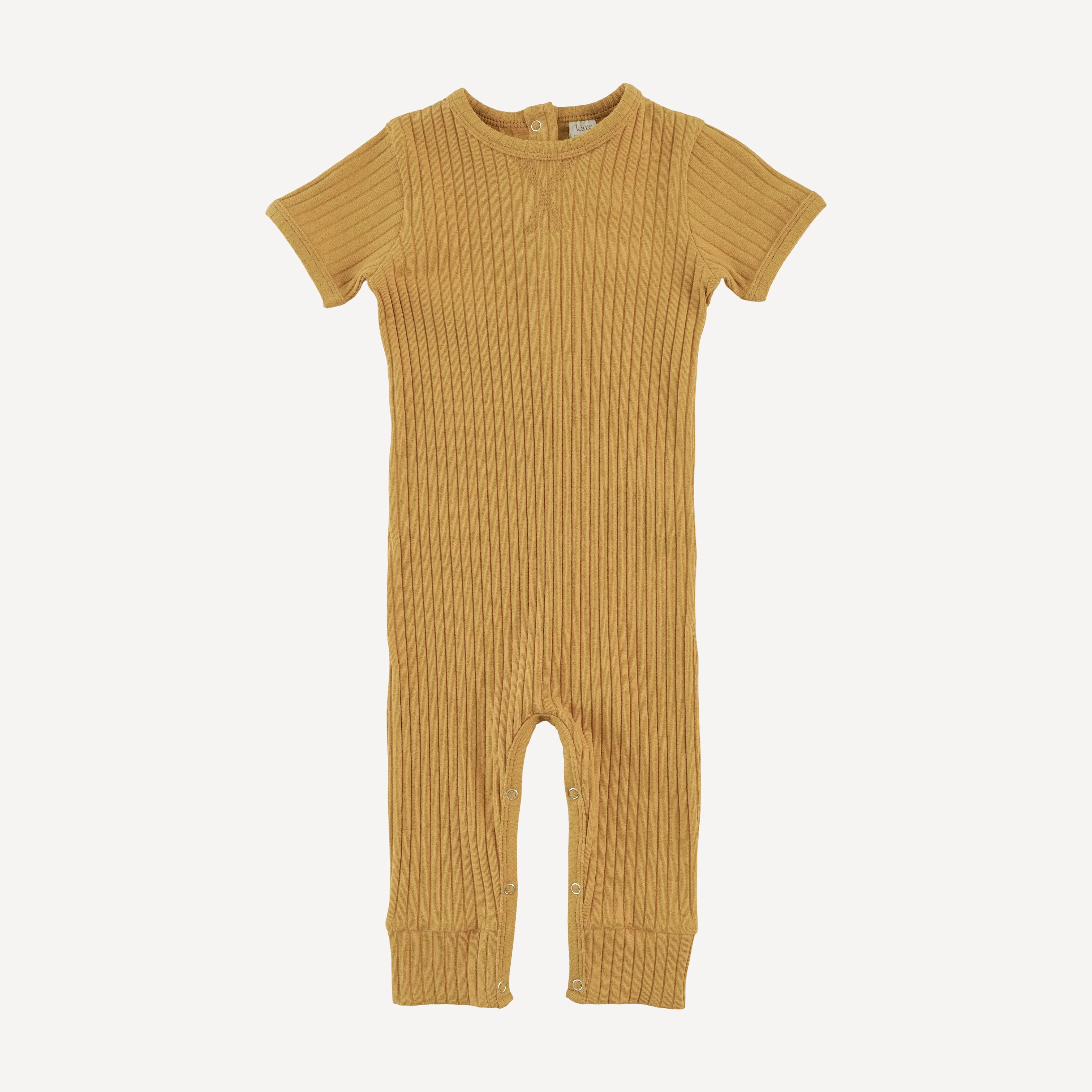 short sleeve sport topstitch union suit | honey mustard | organic cotton wide rib