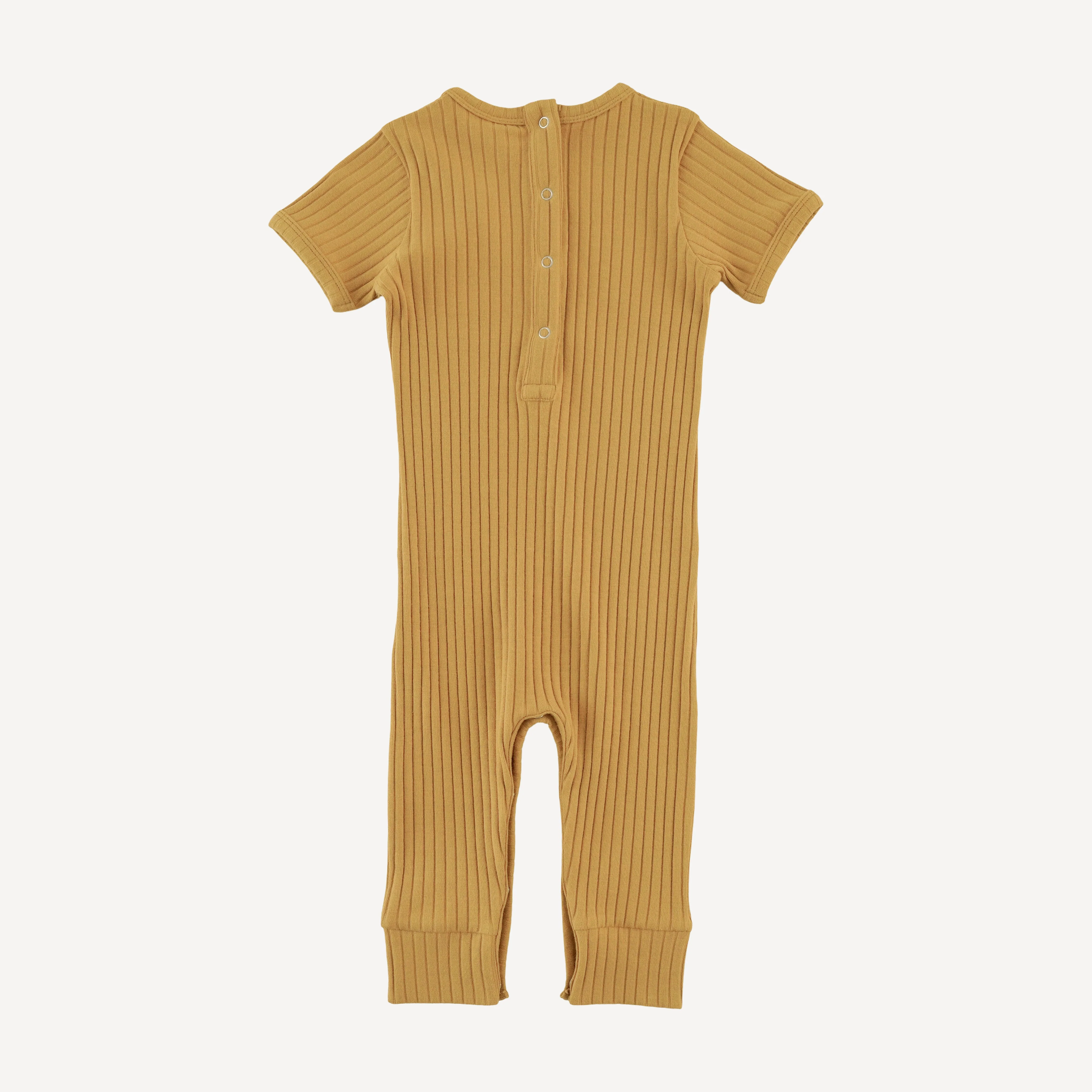 short sleeve sport topstitch union suit | honey mustard | organic cotton wide rib - Image 3