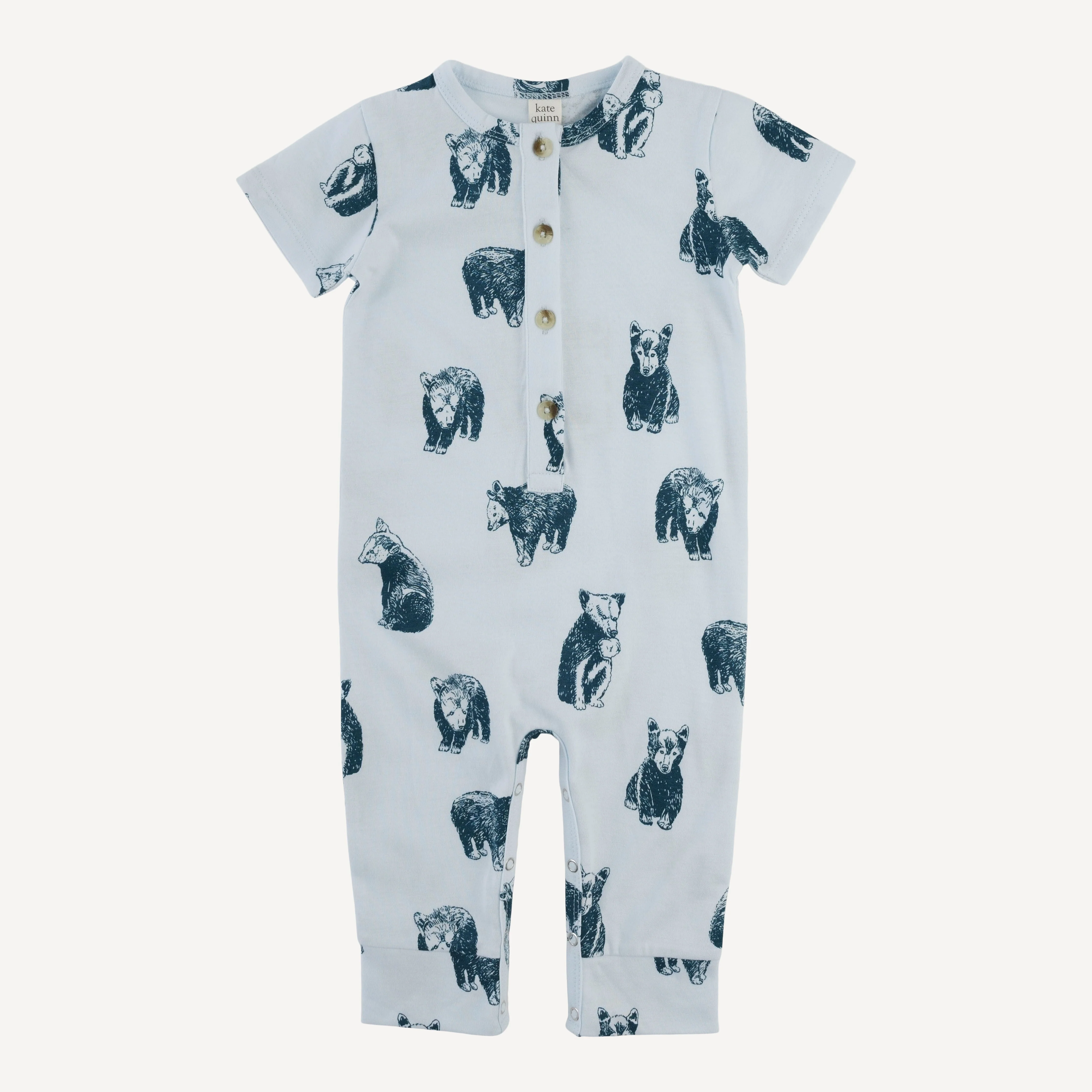 short sleeve sport union suit | blue bear cubs | organic cotton jersey