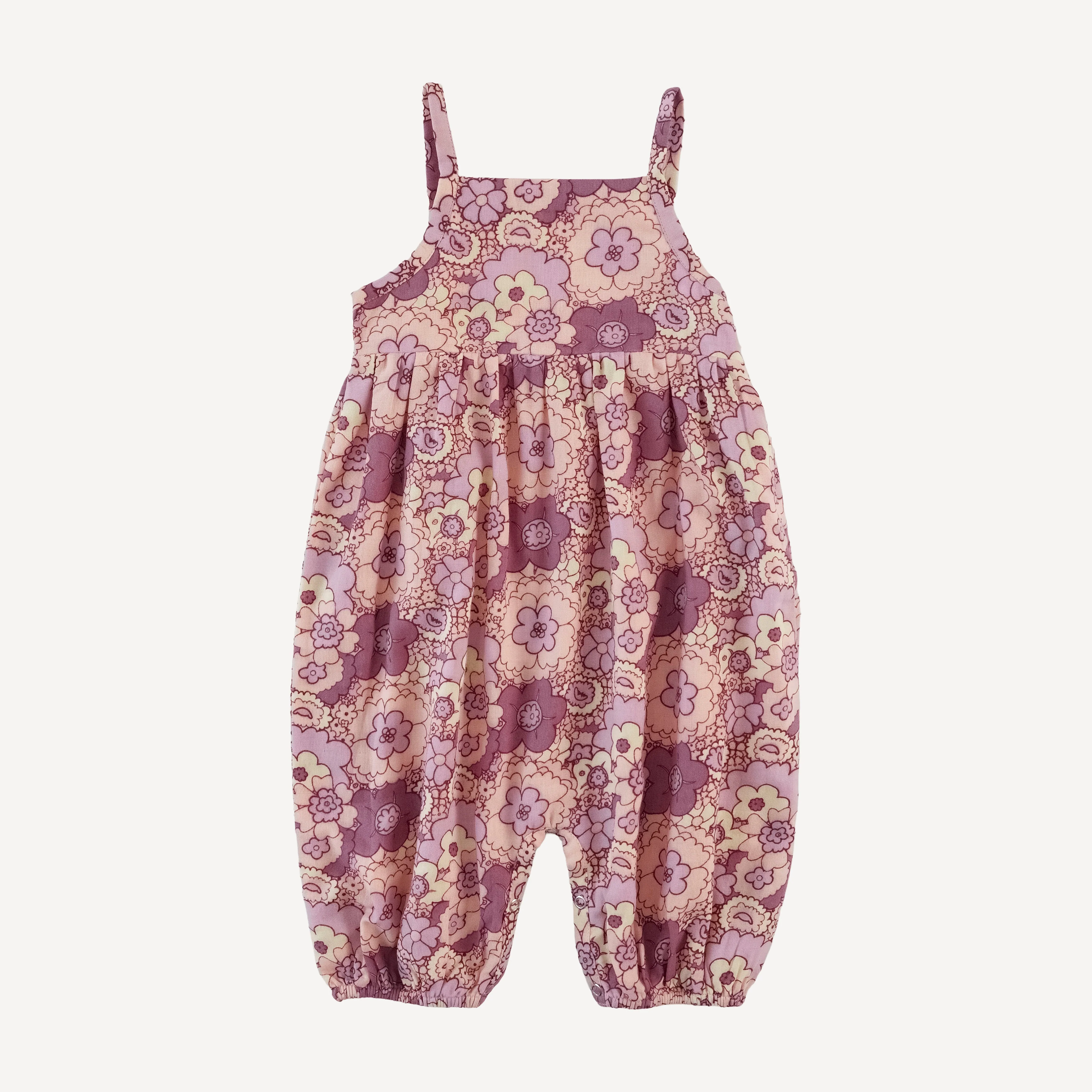 skinny strap jumpsuit | mauve 60s floral | organic cotton gauze