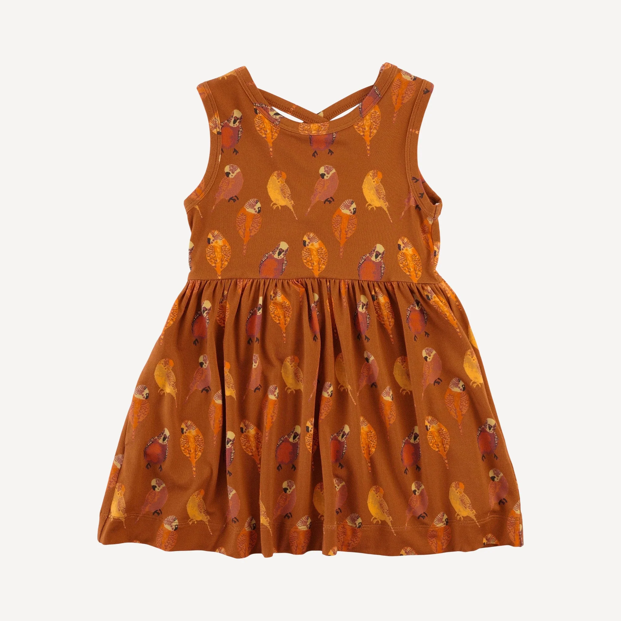 sleeveless cross back dress | golden parakeets | light weight bamboo