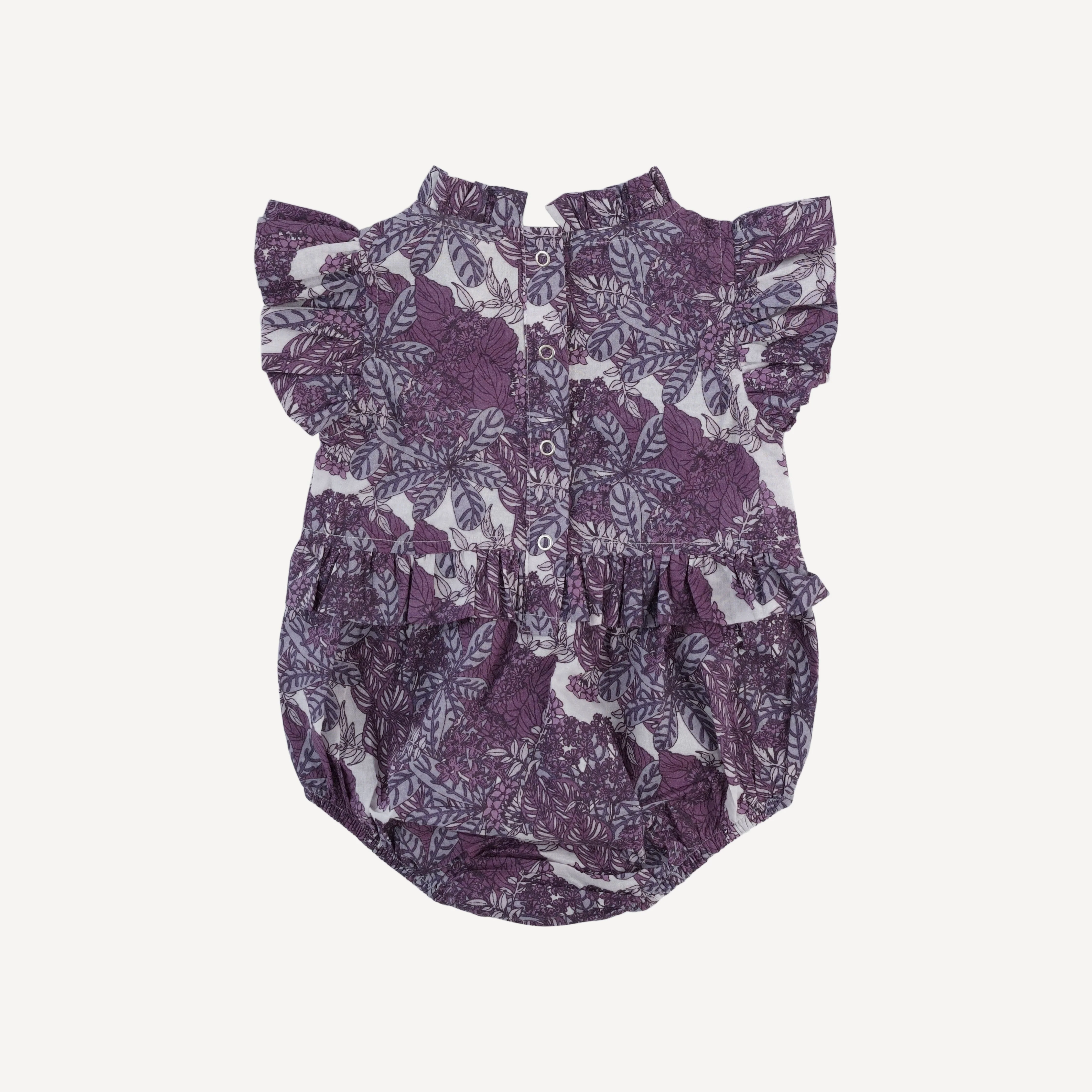 sleeveless little ruffle bubble | grape goldilocks floral | organic cotton woven - Image 3