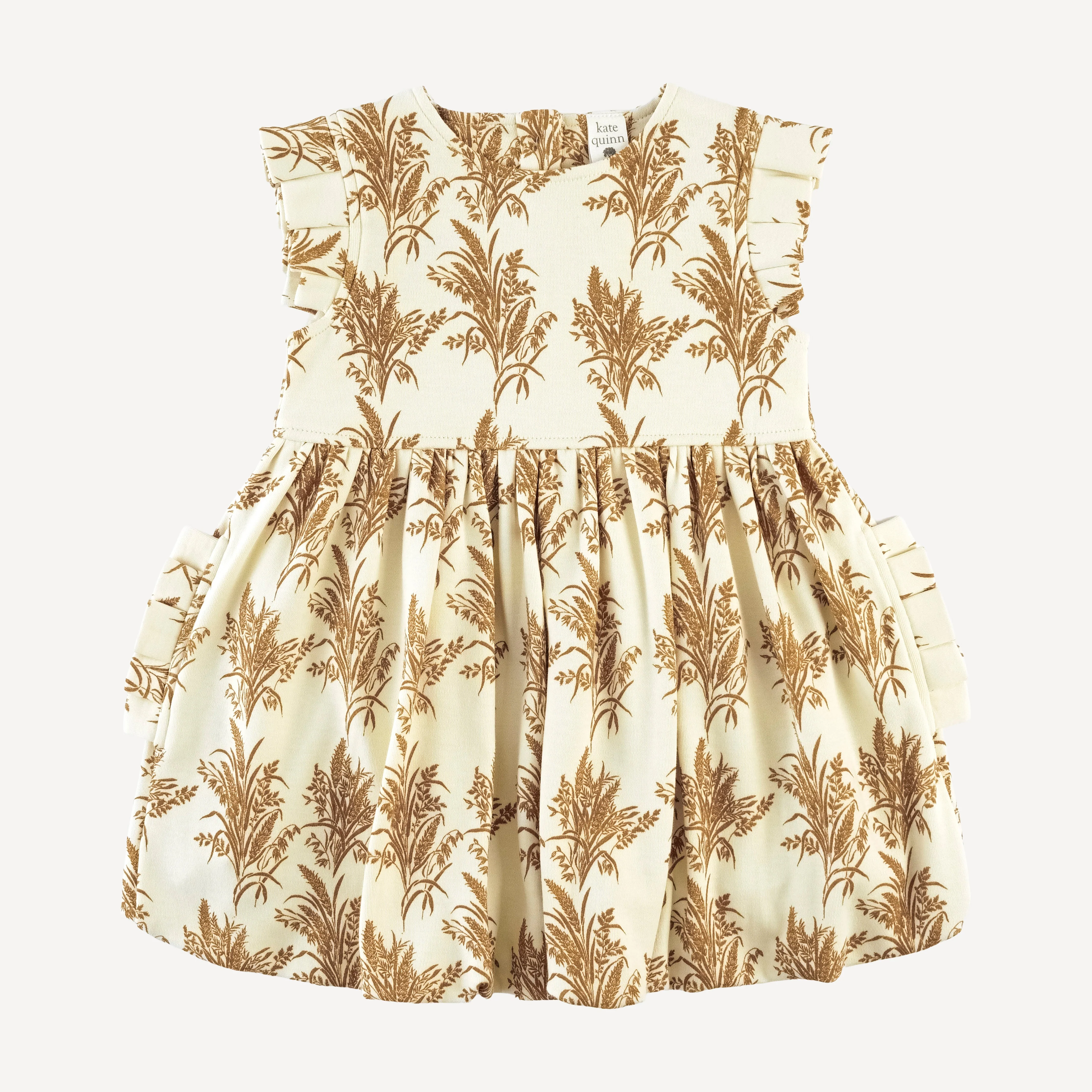 sleeveless pleated bubble dress | wheat grass | organic cotton interlock