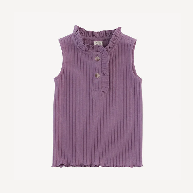 sleeveless ruffle bib henley top | grape gloss | organic cotton wide rib