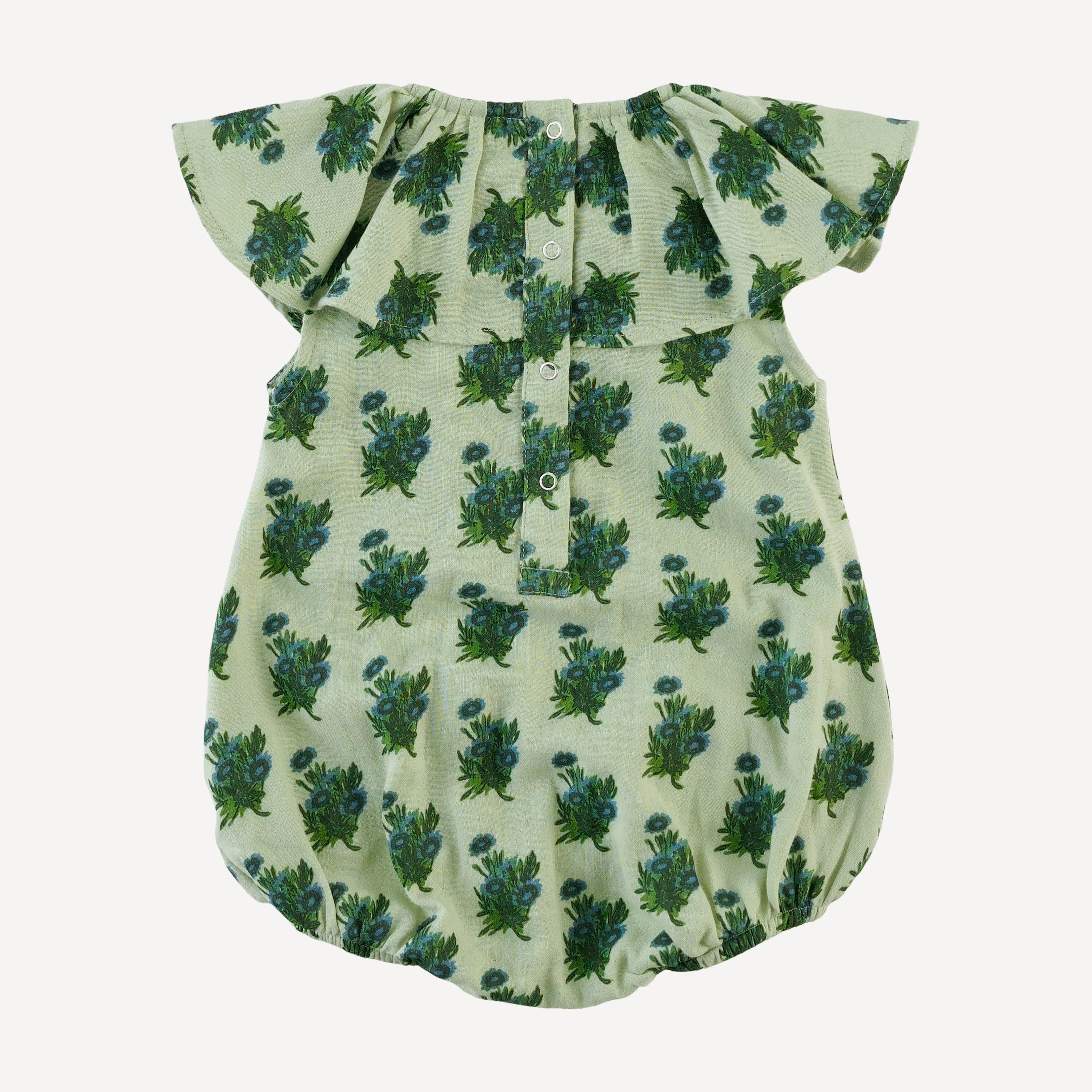 sleeveless ruffle bubble | blue tiny calendula | organic cotton gauze - Image 3