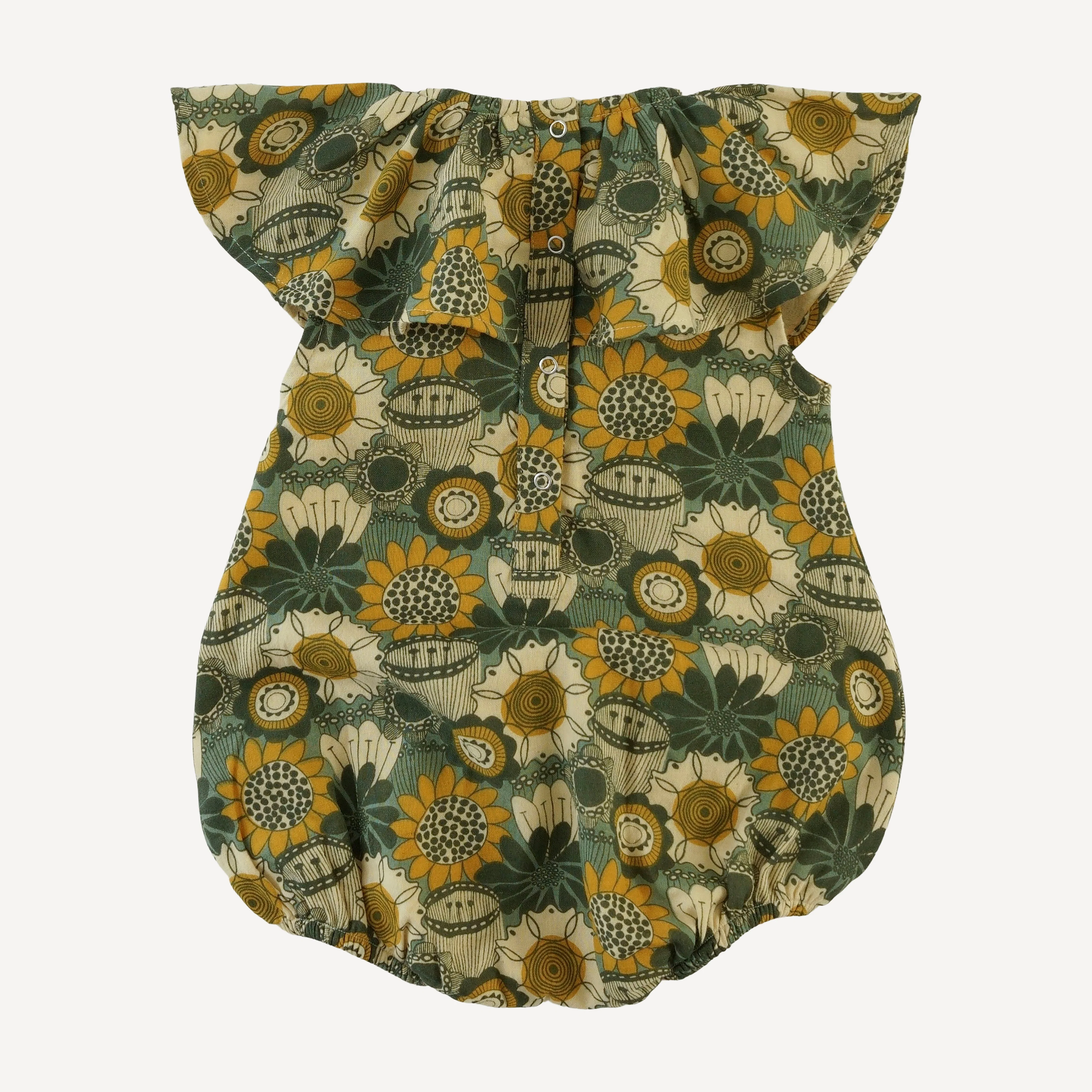 sleeveless ruffle bubble | honey mustard flower doodles | organic cotton gauze - Image 3