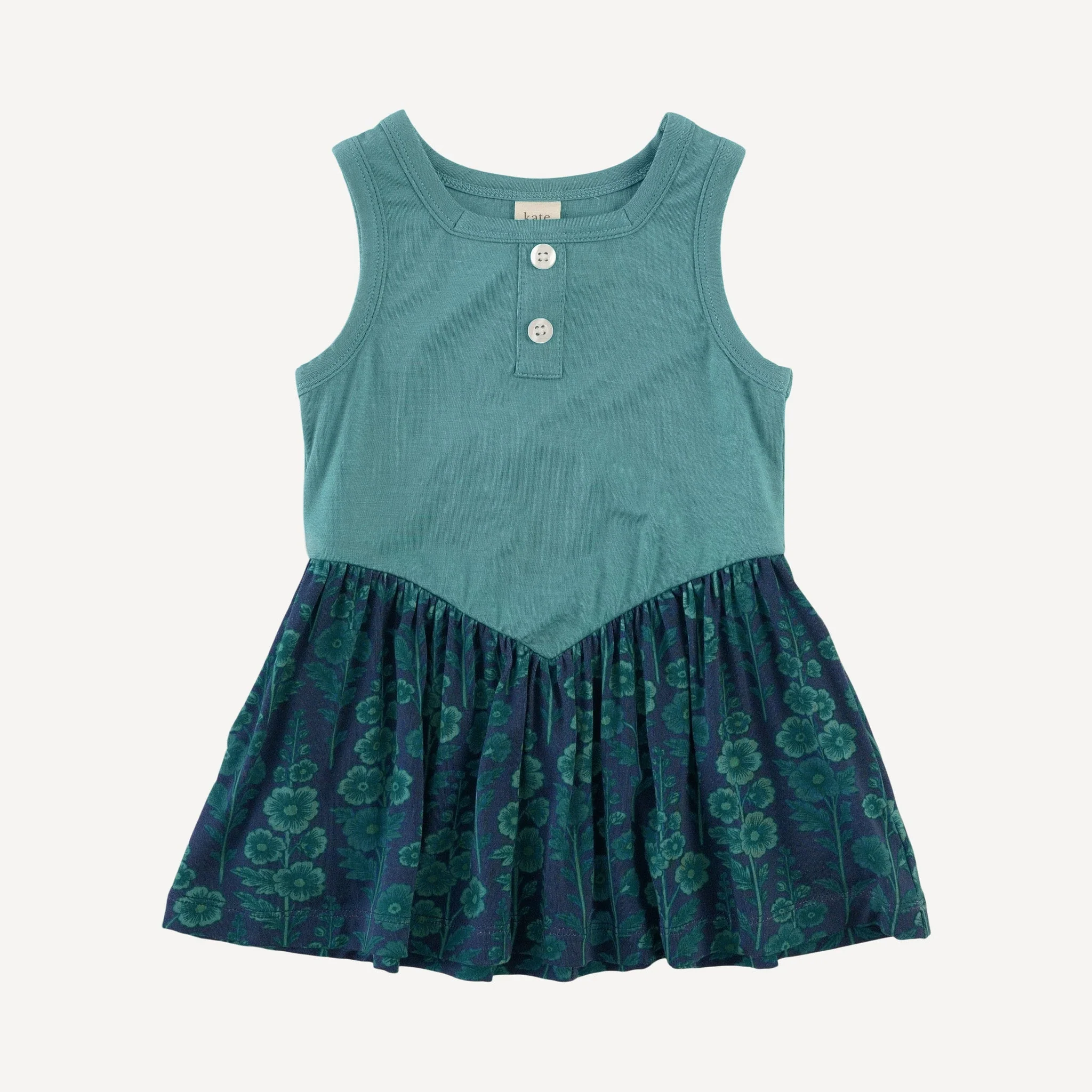 sleeveless v-waist henley dress | teal meadow | light weight bamboo