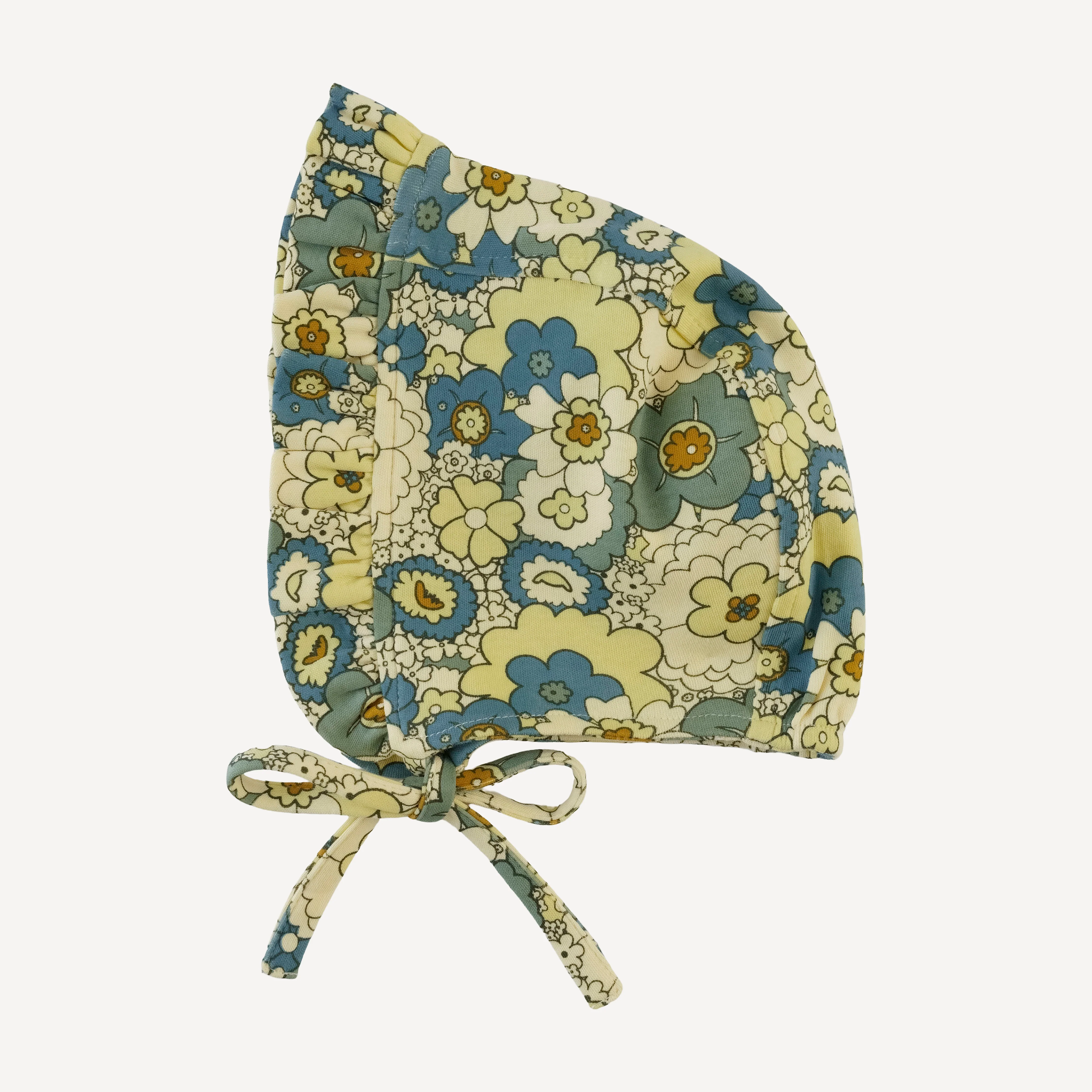 small ruffle bonnet | 60s floral | organic cotton interlock