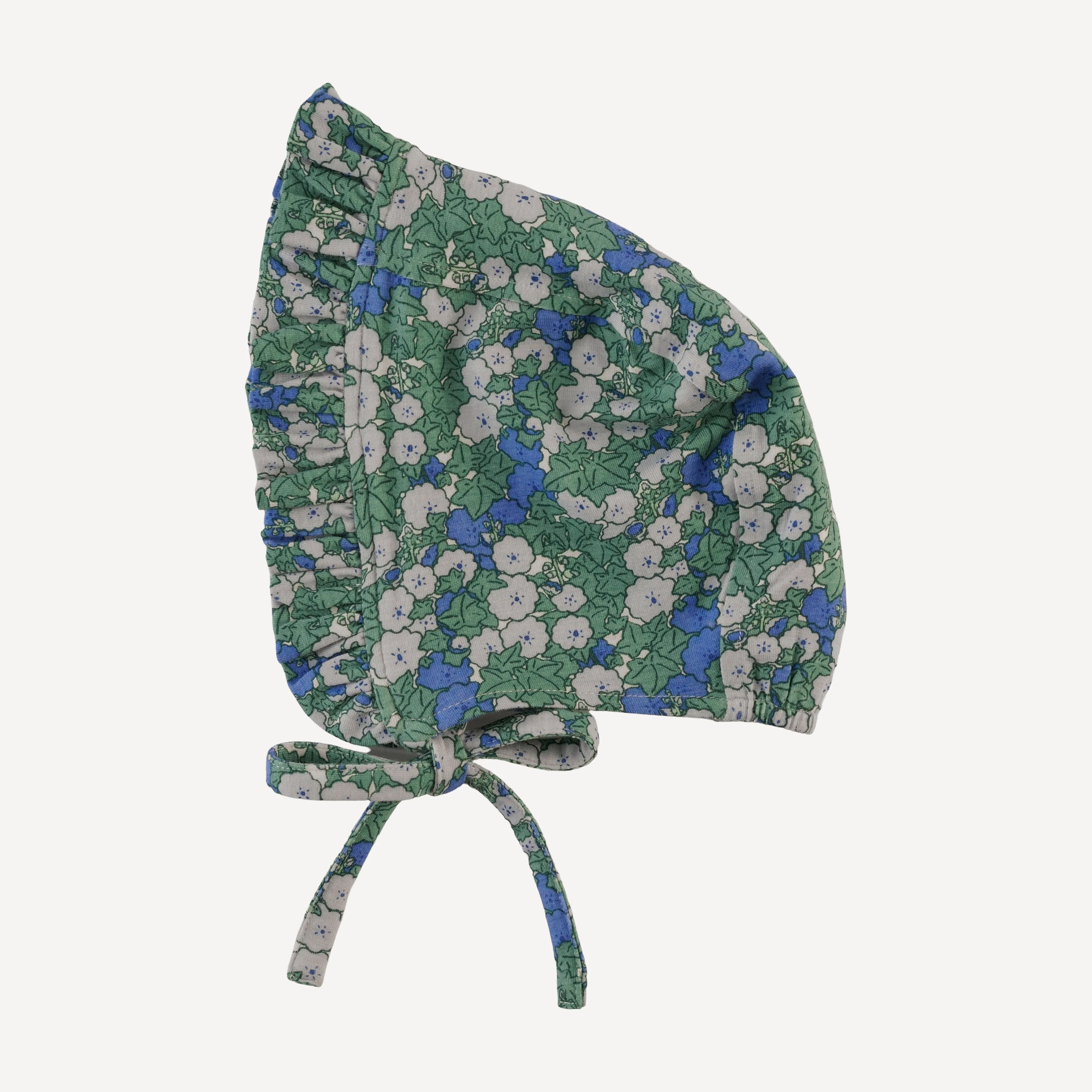small ruffle bonnet | blue ivy floral | bamboo