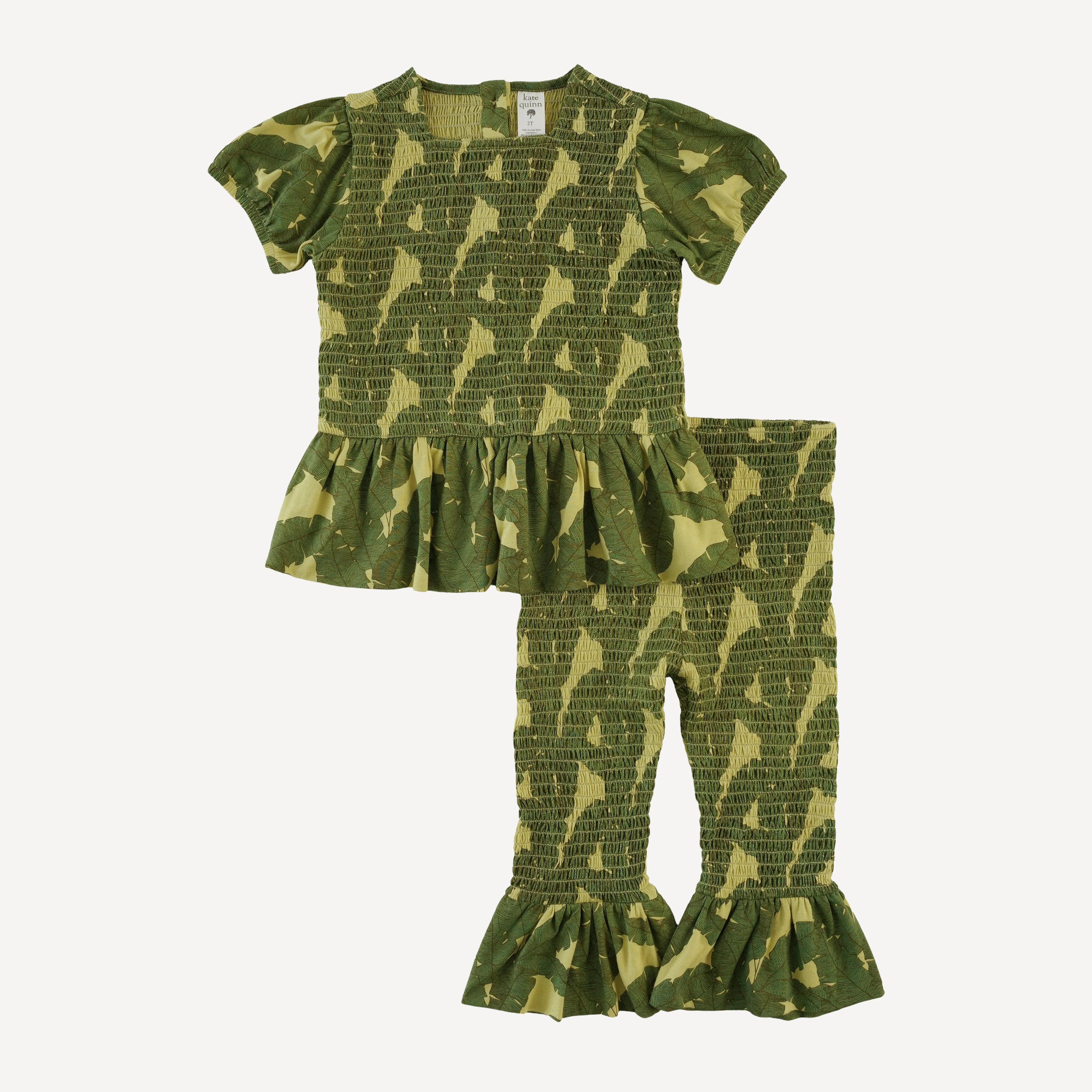 smocked ruffle top + pant set | banana leaf | bamboo