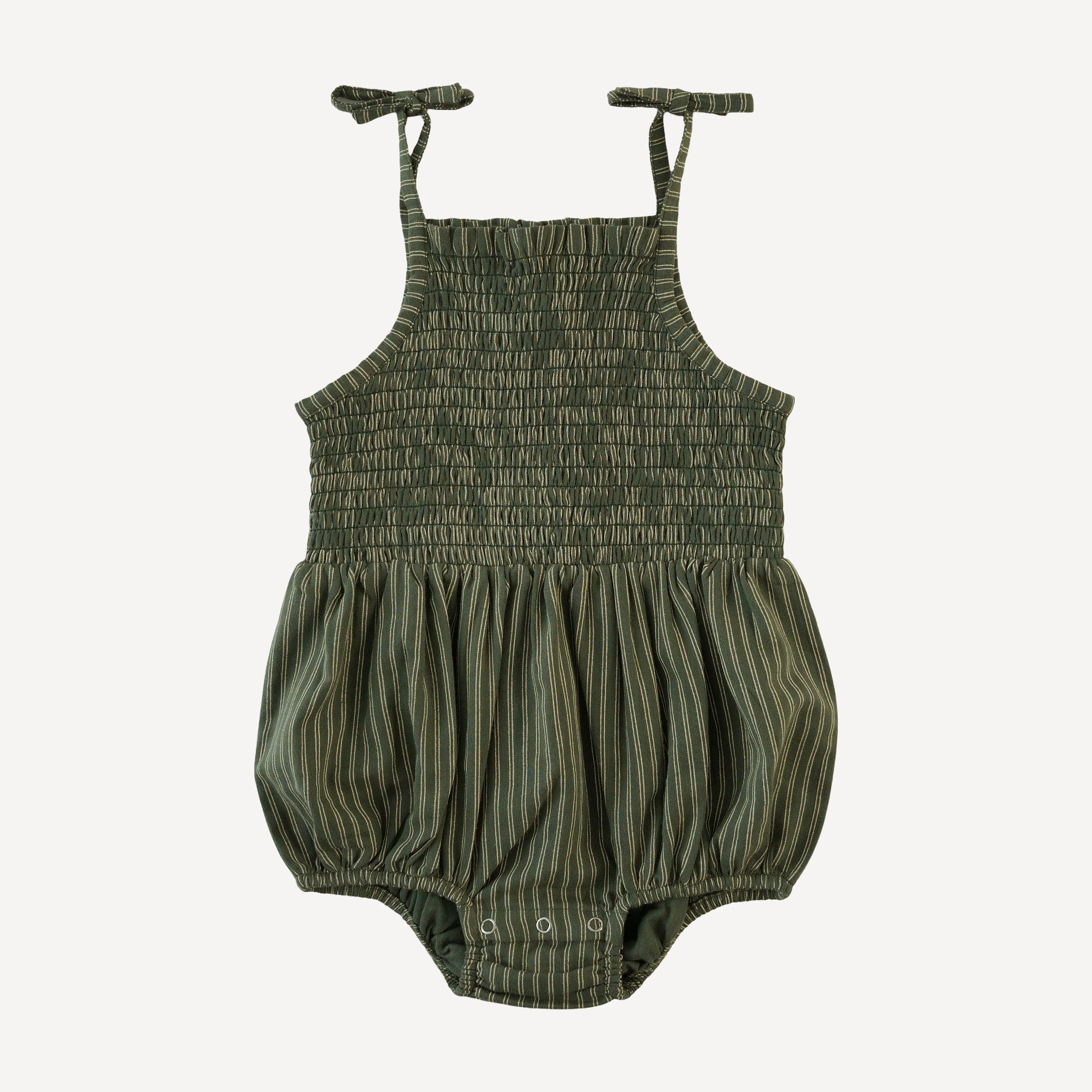smocked tie bubble | green pinstripe | organic cotton gauze