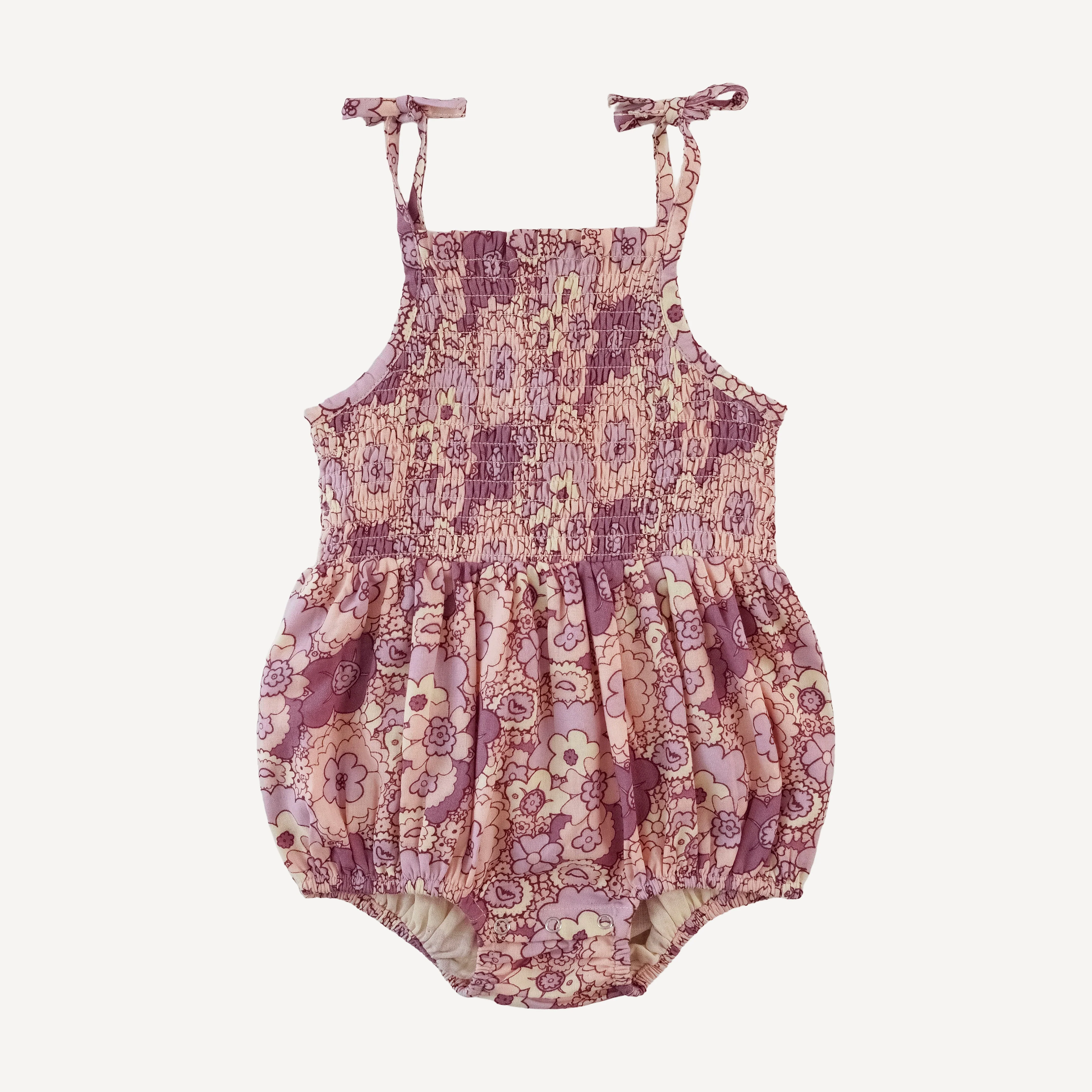 smocked tie bubble | mauve 60s floral | organic cotton gauze