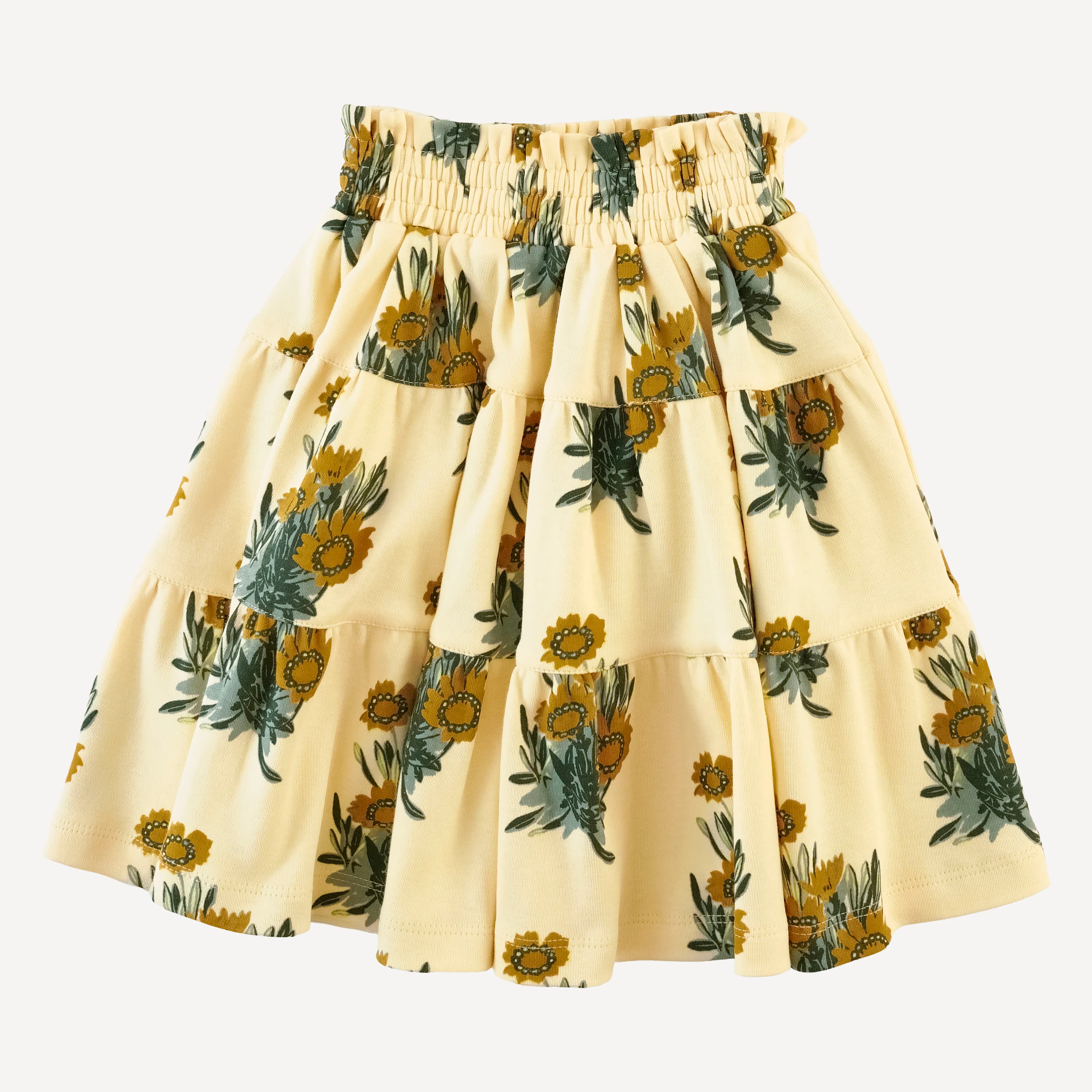 smocked tiered gathered skirt | calendula | organic cotton interlock