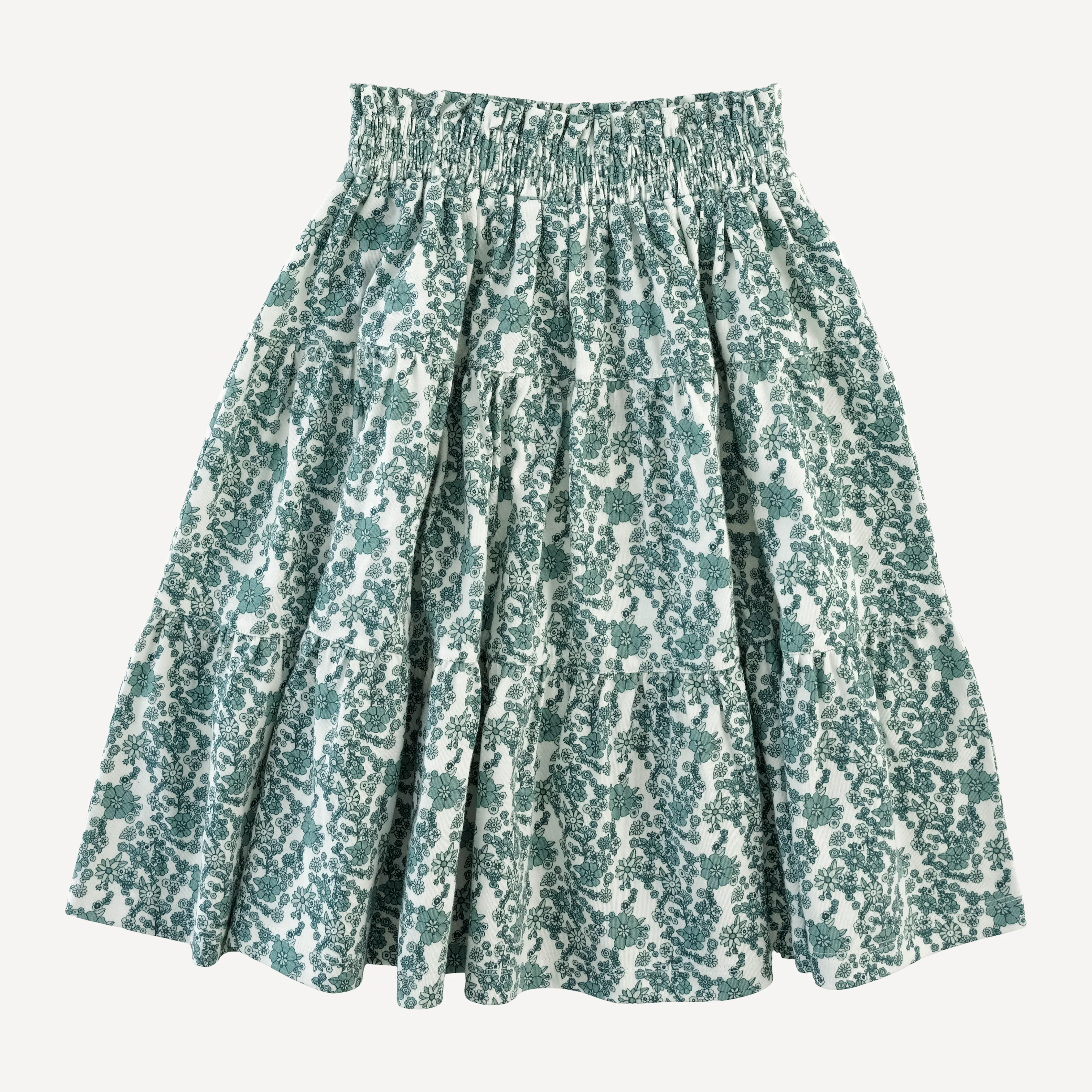 smocked tiered gathered skirt | jade ditsy floral | organic cotton jersey