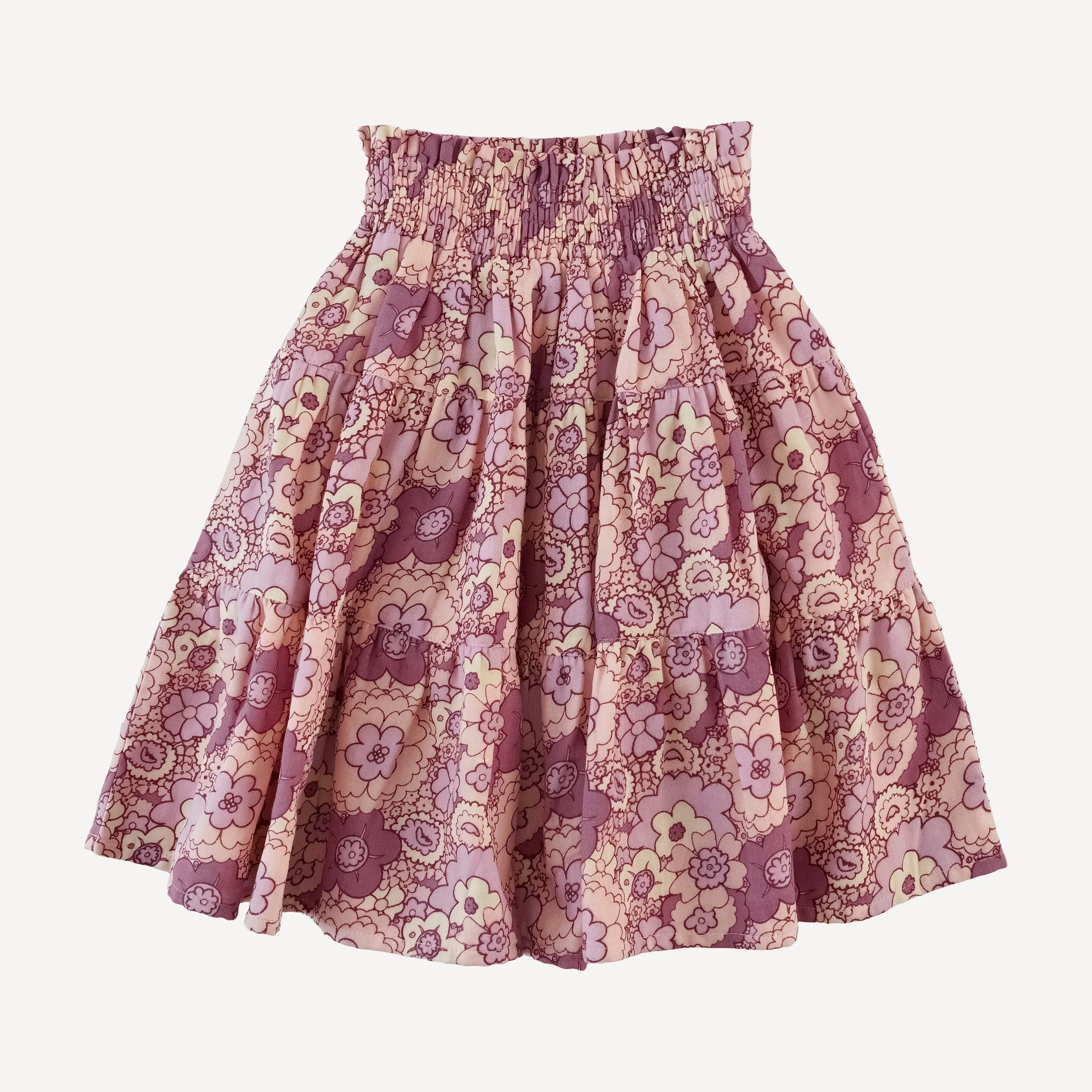 smocked tiered gathered skirt | mauve 60s floral | organic cotton gauze