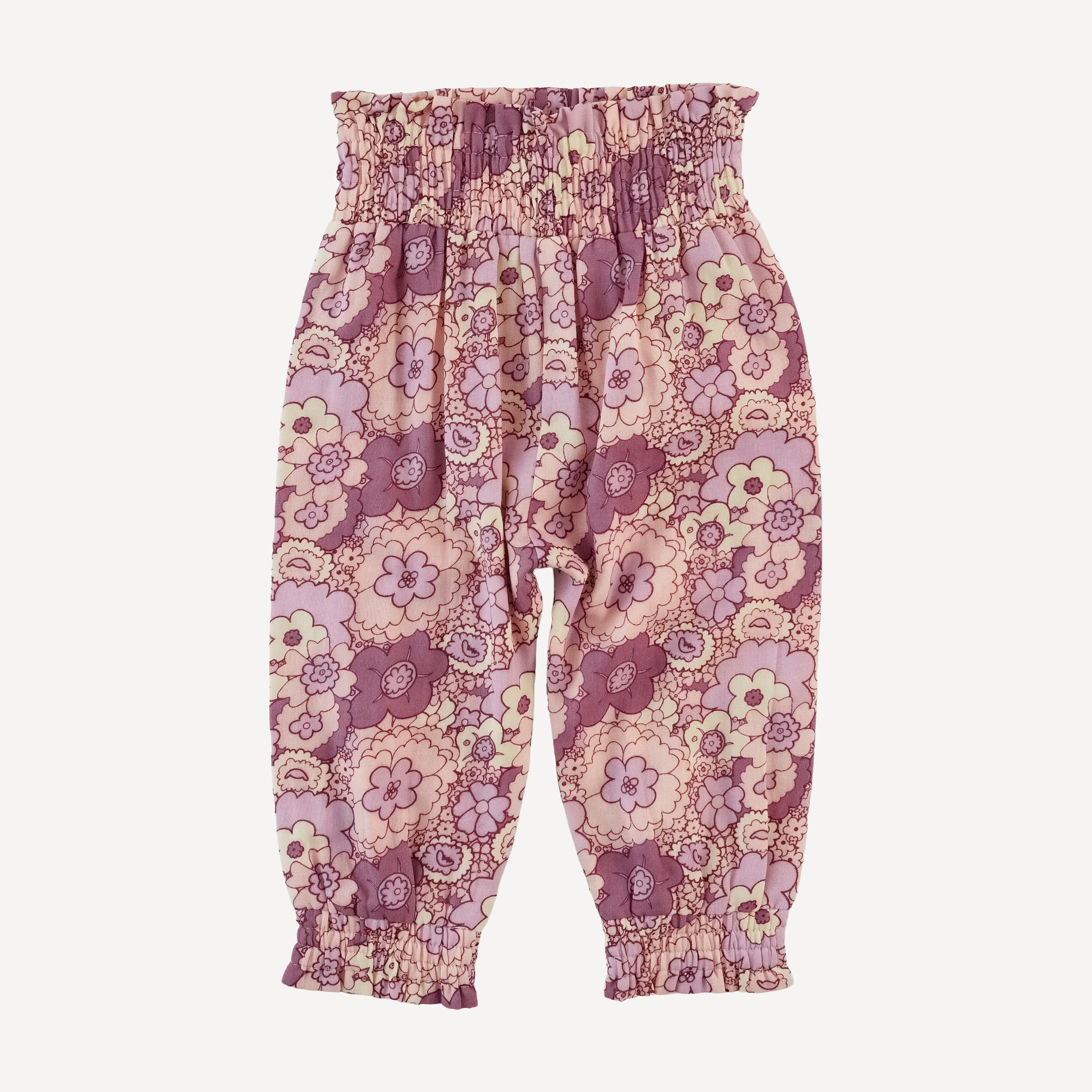 smocked waist bubble pant | mauve 60s floral | organic cotton gauze
