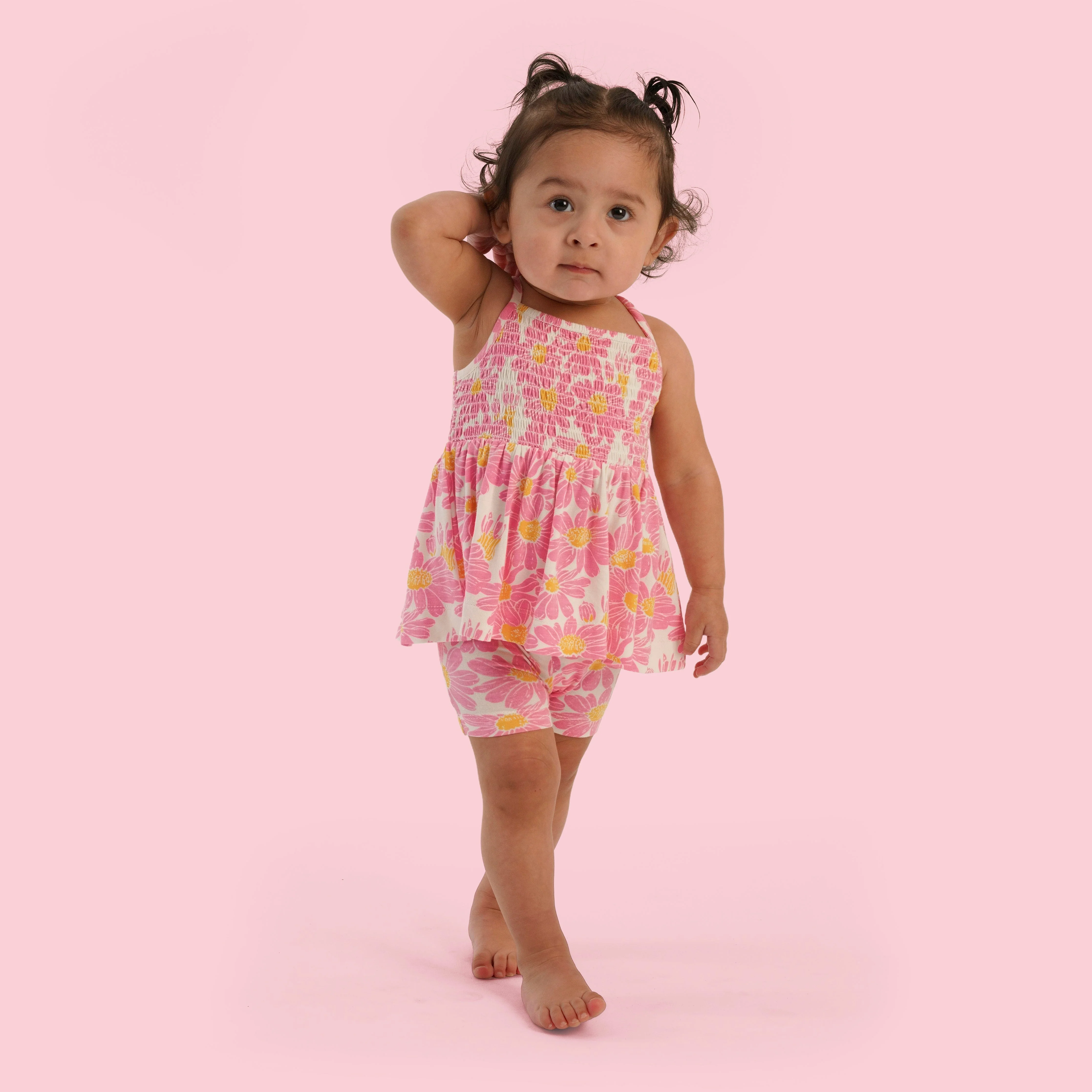 spaghetti strap smocked top + bike short set | bonbon daisy | bamboo