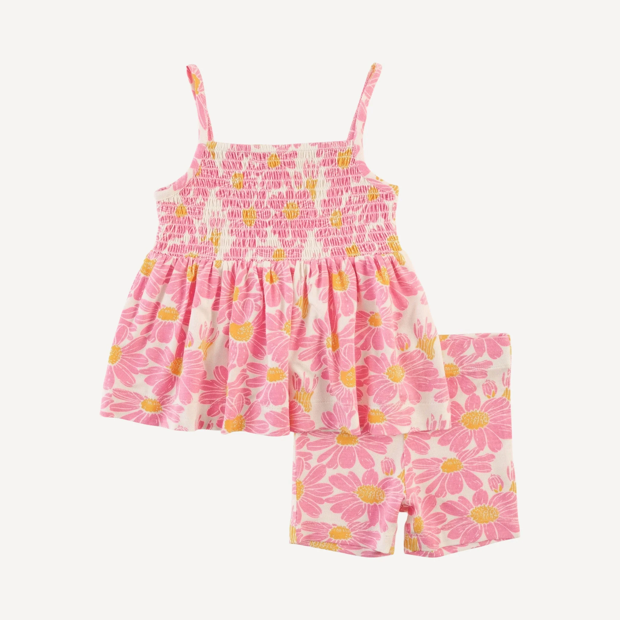 spaghetti strap smocked top + bike short set | bonbon daisy | bamboo - Image 2