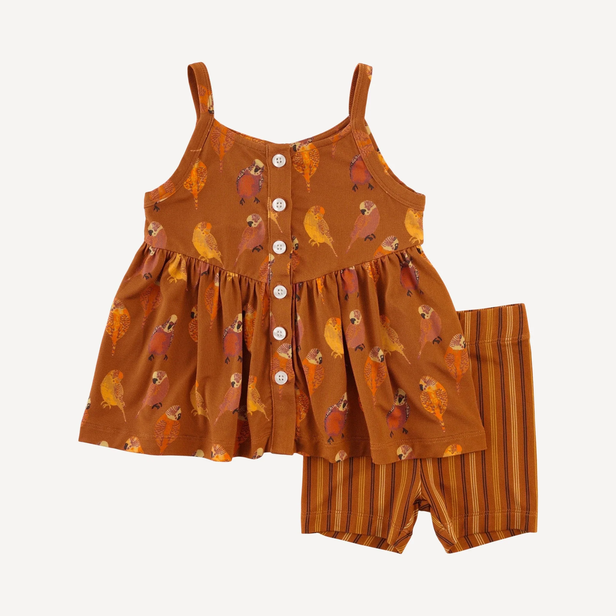 spaghetti strap v-waist top + bike short set | golden parakeets | light weight bamboo