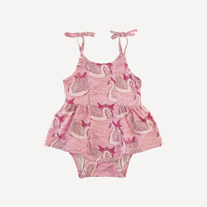 spaghetti tie ballerina bubble | pink nouveau swans | light weight bamboo