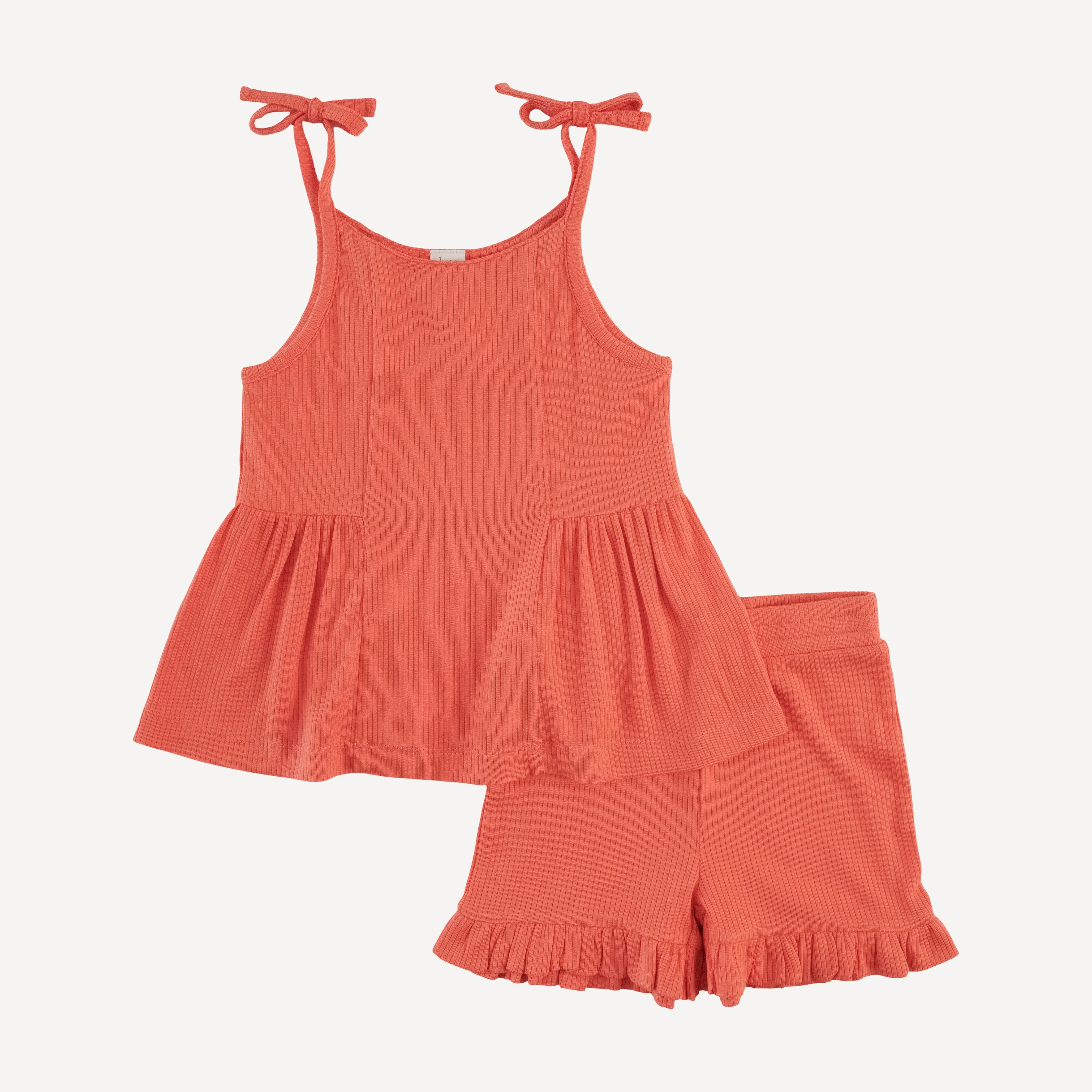 spaghetti tie ballerina top + ruffle short set | emberglow | modal skinny rib