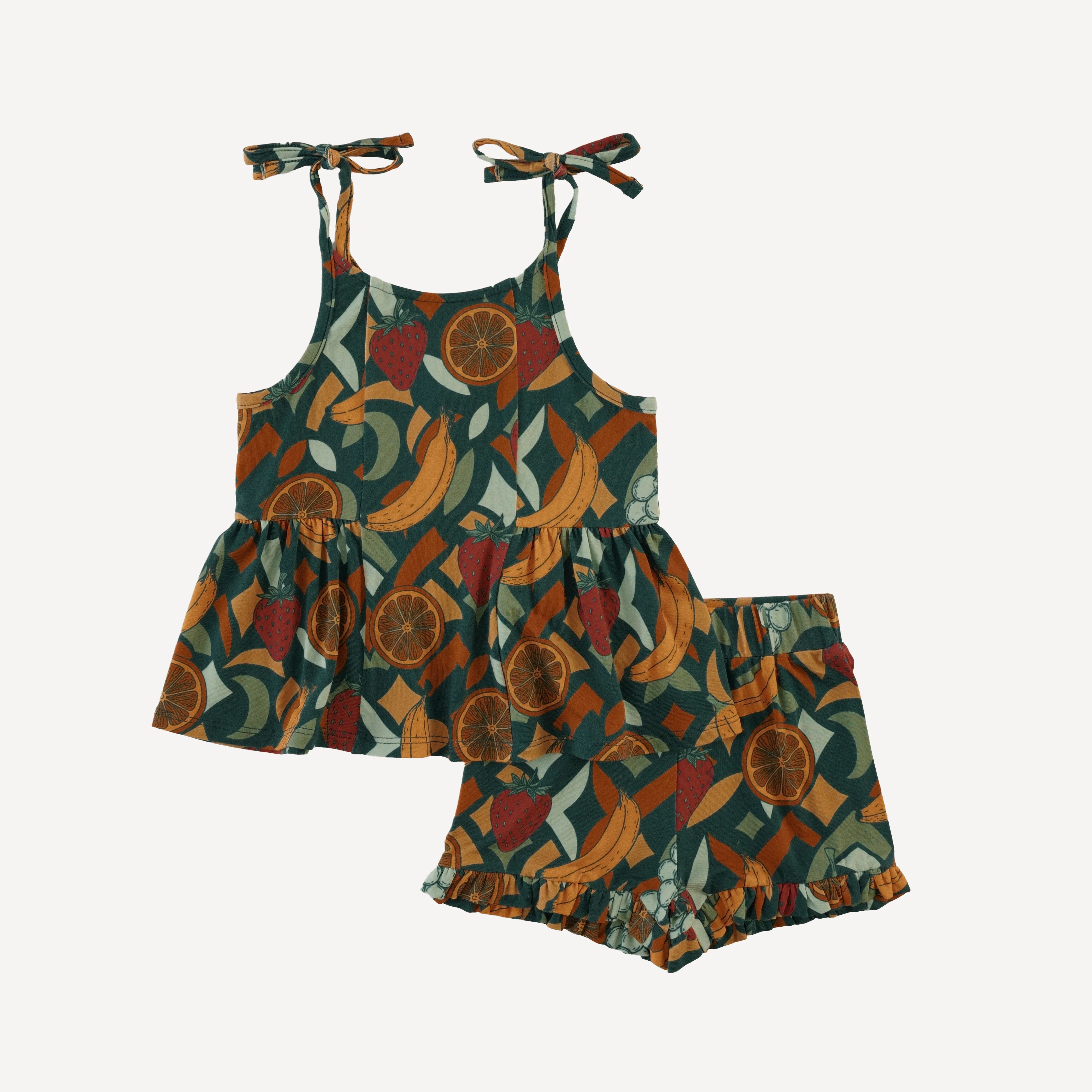 spaghetti tie ballerina top + ruffle short set | fruity | light weight bamboo
