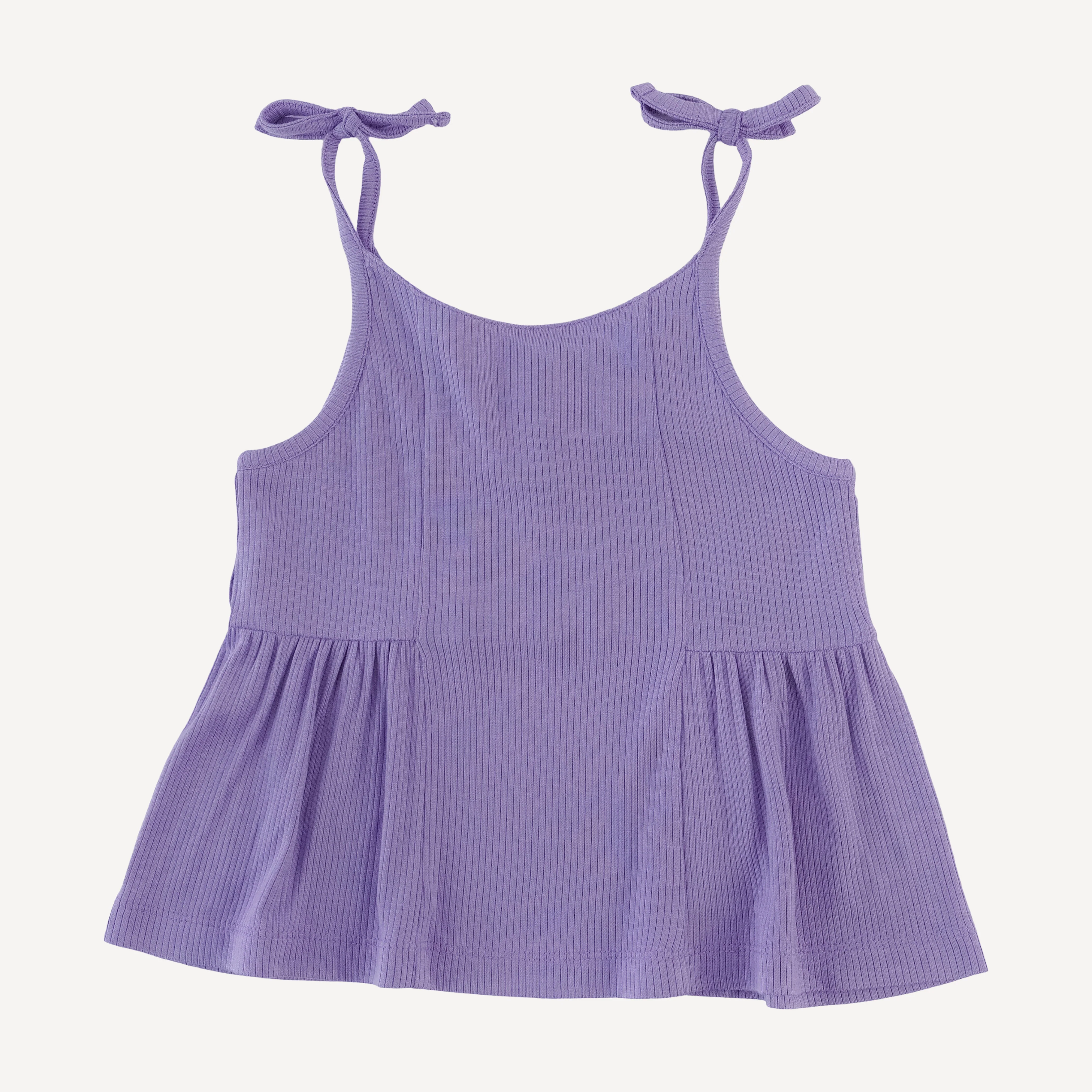 spaghetti tie ballerina top + ruffle short set | paisley purple | modal skinny rib - Image 3