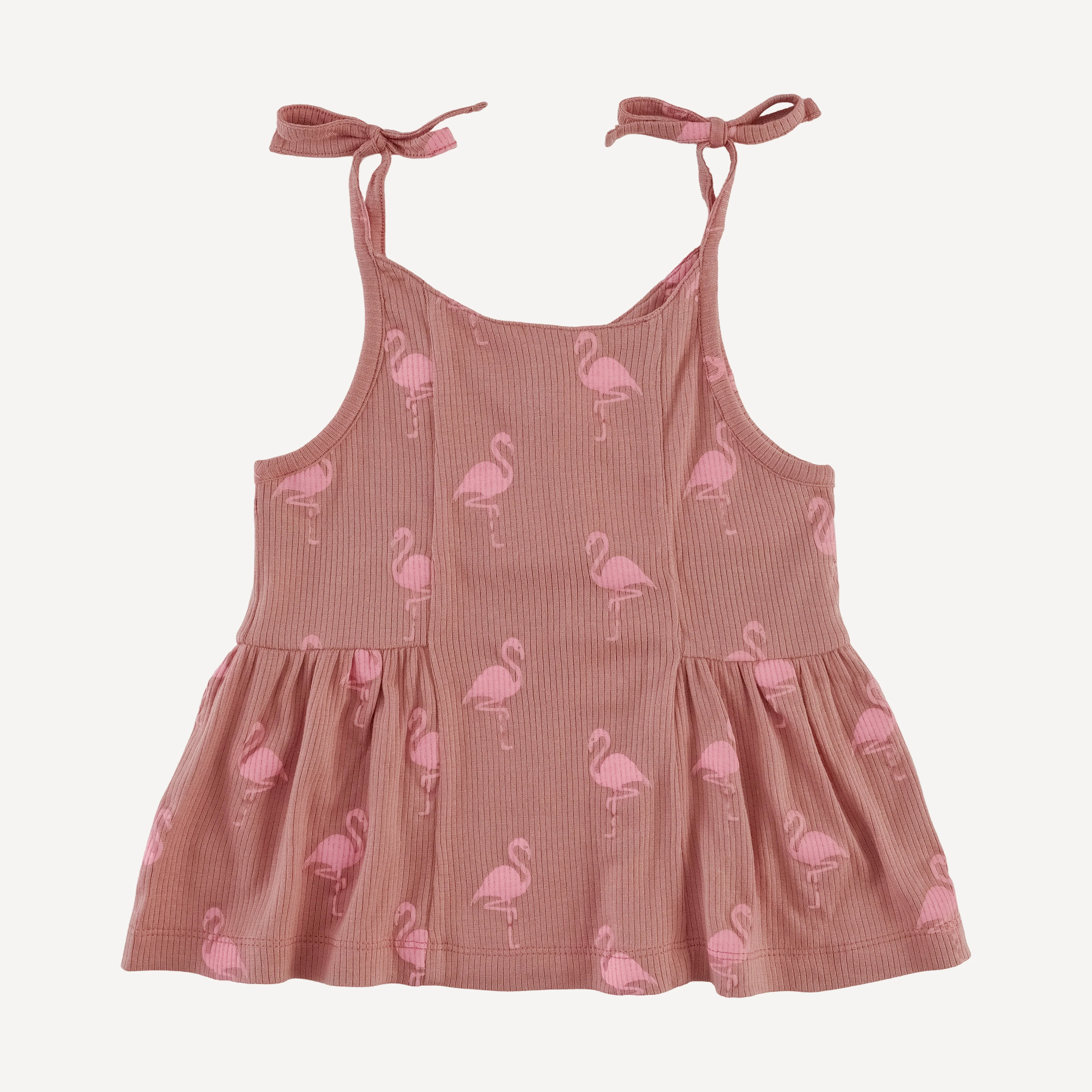 spaghetti tie ballerina top + ruffle short set | tiny flamingo | modal skinny rib - Image 3