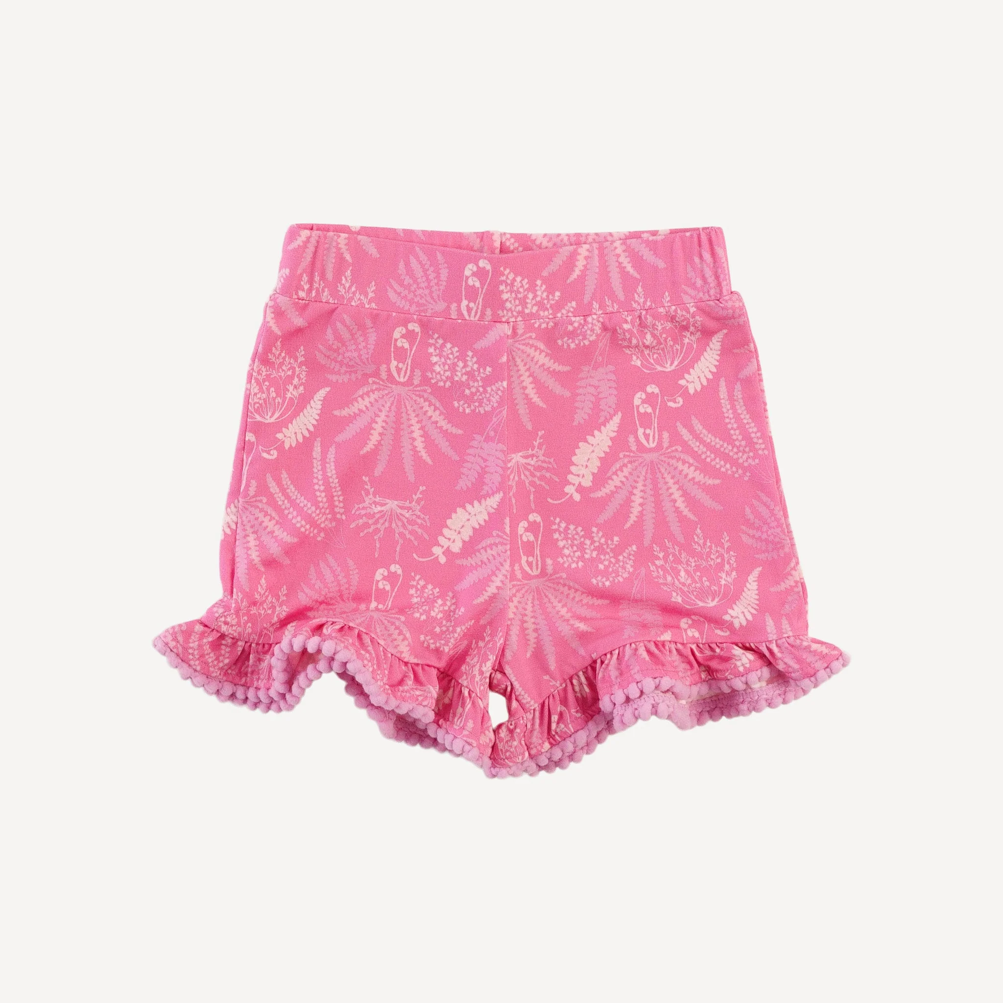 spaghetti tie pom pom ballerina top + ruffle short set | pink magical fern | light weight bamboo - Image 4