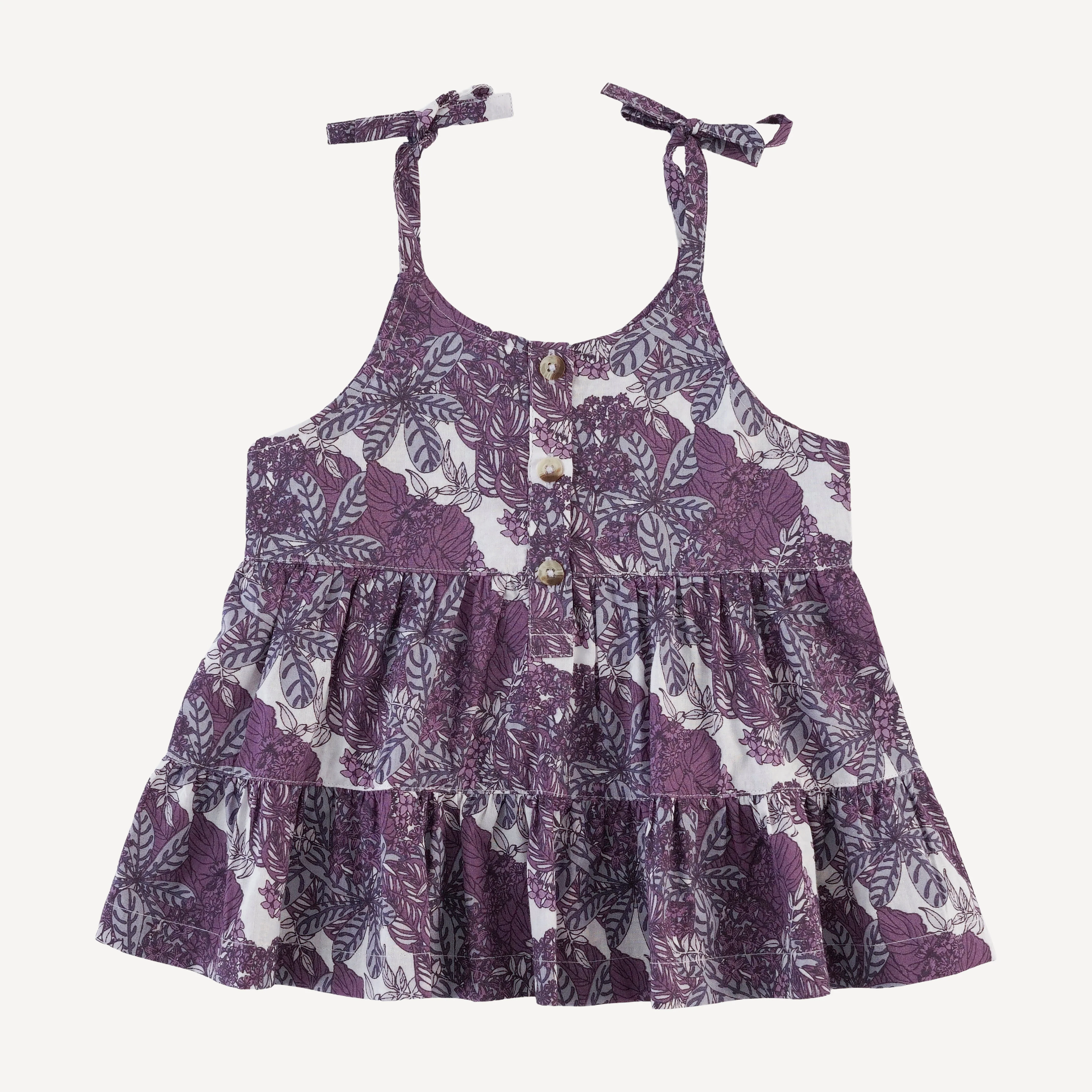 spaghetti tie prairie + bike short set | grape goldilocks floral | organic cotton woven - Image 3